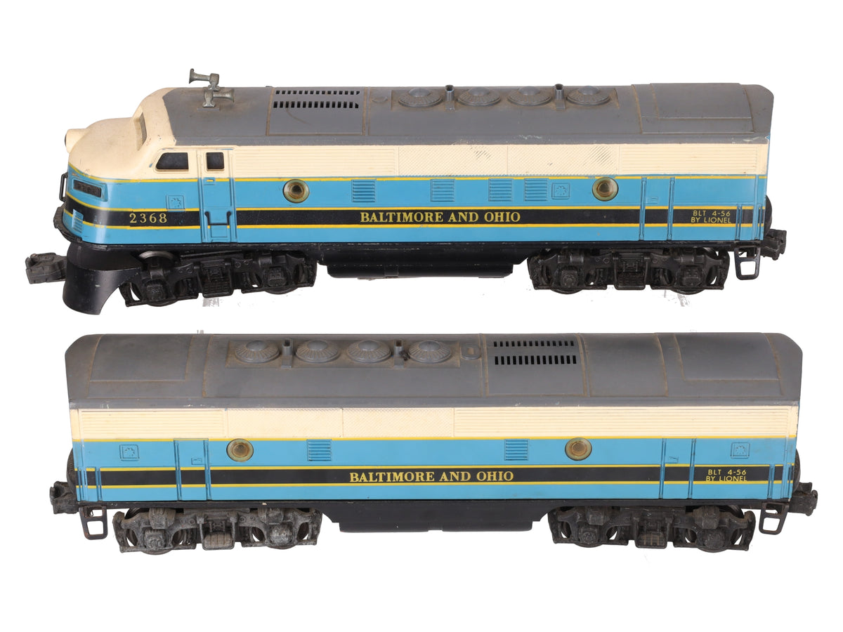 Lionel 2368 Vintage O Baltimore & Ohio F3 AB Diesel Locomotives VG
