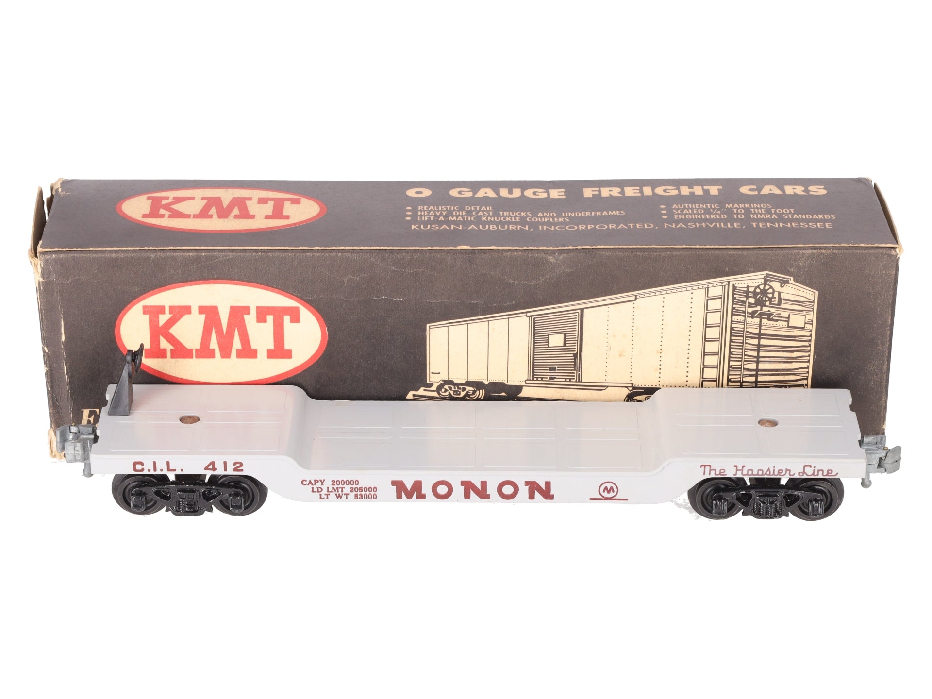KMT C-7351 O Gauge C.I.L. Monon Flatcar #412 VG/Box