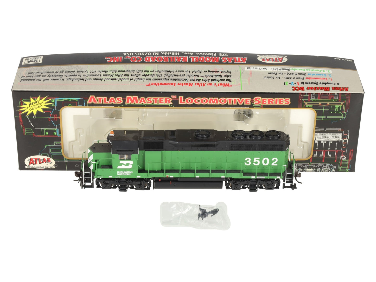 Atlas 9704 HO Scale Burlington Northern GP-40 Diesel Locomotive #3502 w/DCC EX/Box