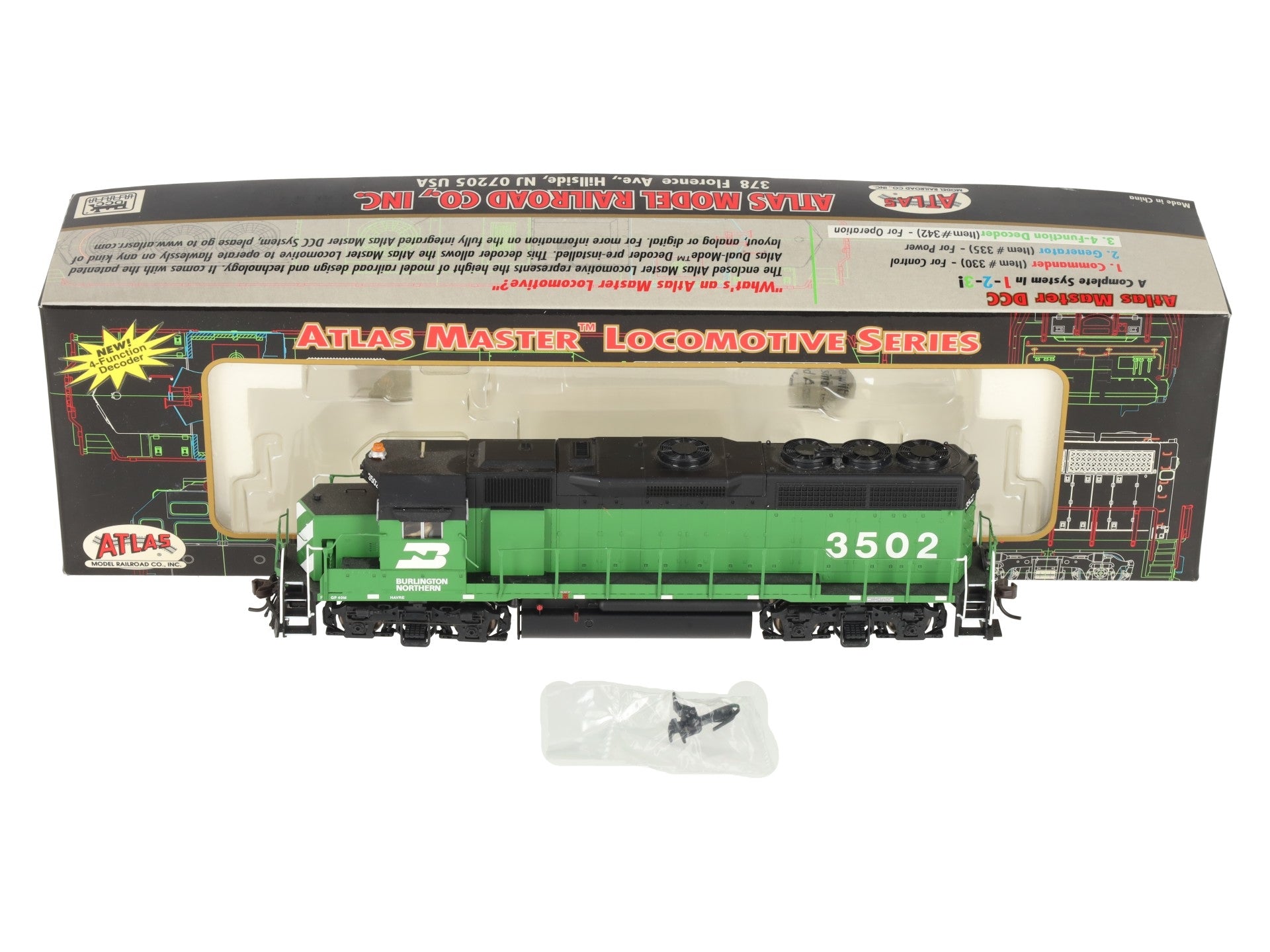 Atlas 9704 HO Scale Burlington Northern GP-40 Diesel Locomotive #3502 w/DCC EX/Box