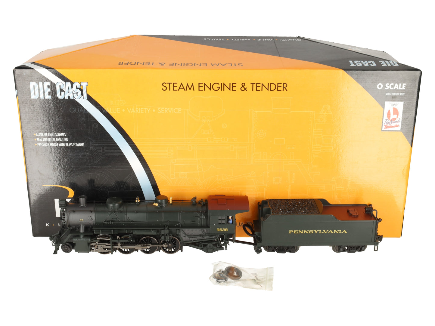 K-Line K3680-9628CC O Gauge PRR Mikado Steam Engine & Tender #9628 w/TMCC EX/Box