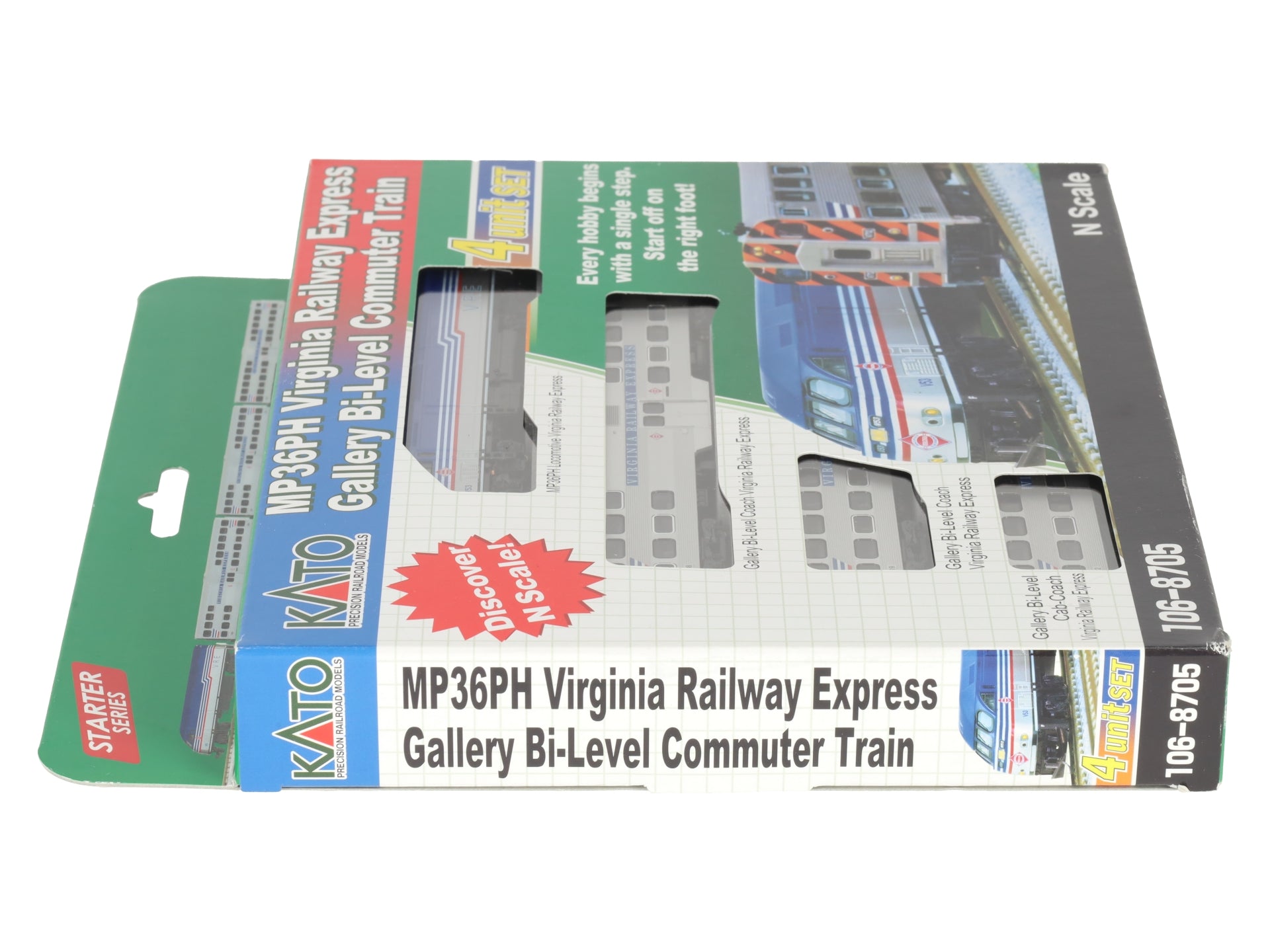 Kato 106-8705-DCC VRE Gallery MP36PH N Gauge Bi-Level Commuter Train w/DCC LN/Box