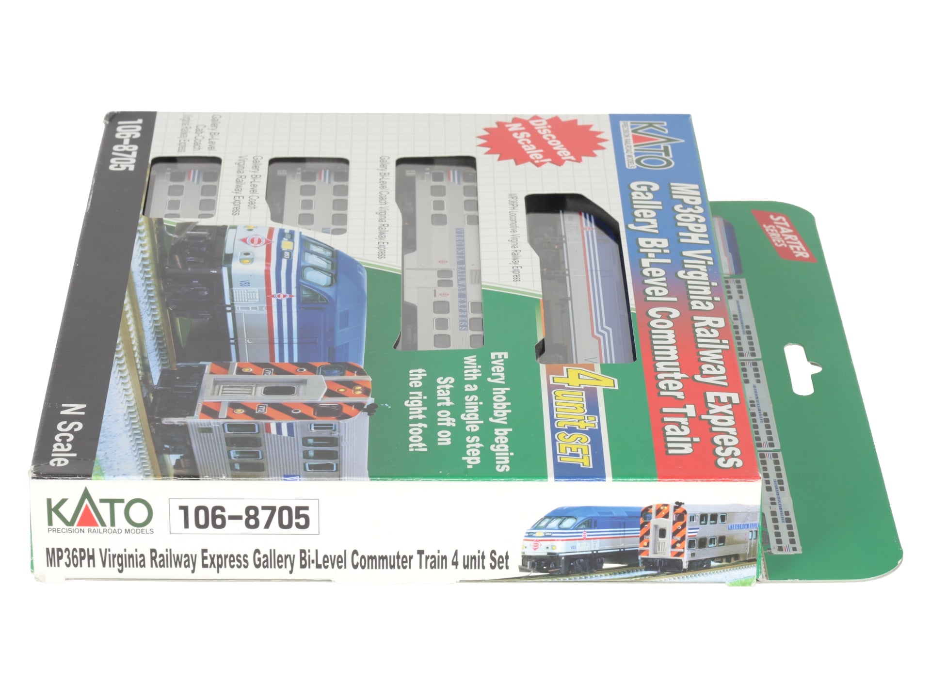 Kato 106-8705-DCC VRE Gallery MP36PH N Gauge Bi-Level Commuter Train w/DCC LN/Box