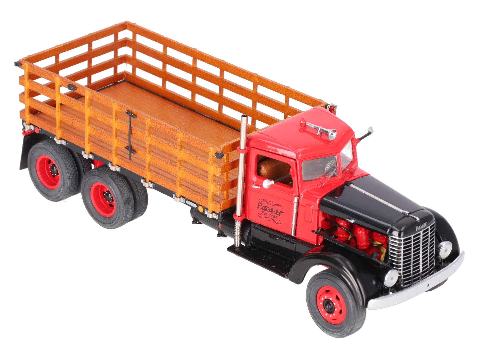 Franklin Mint B11U025 1:32 Peterbilt 1939 Stake Truck Red & Black LN/Box
