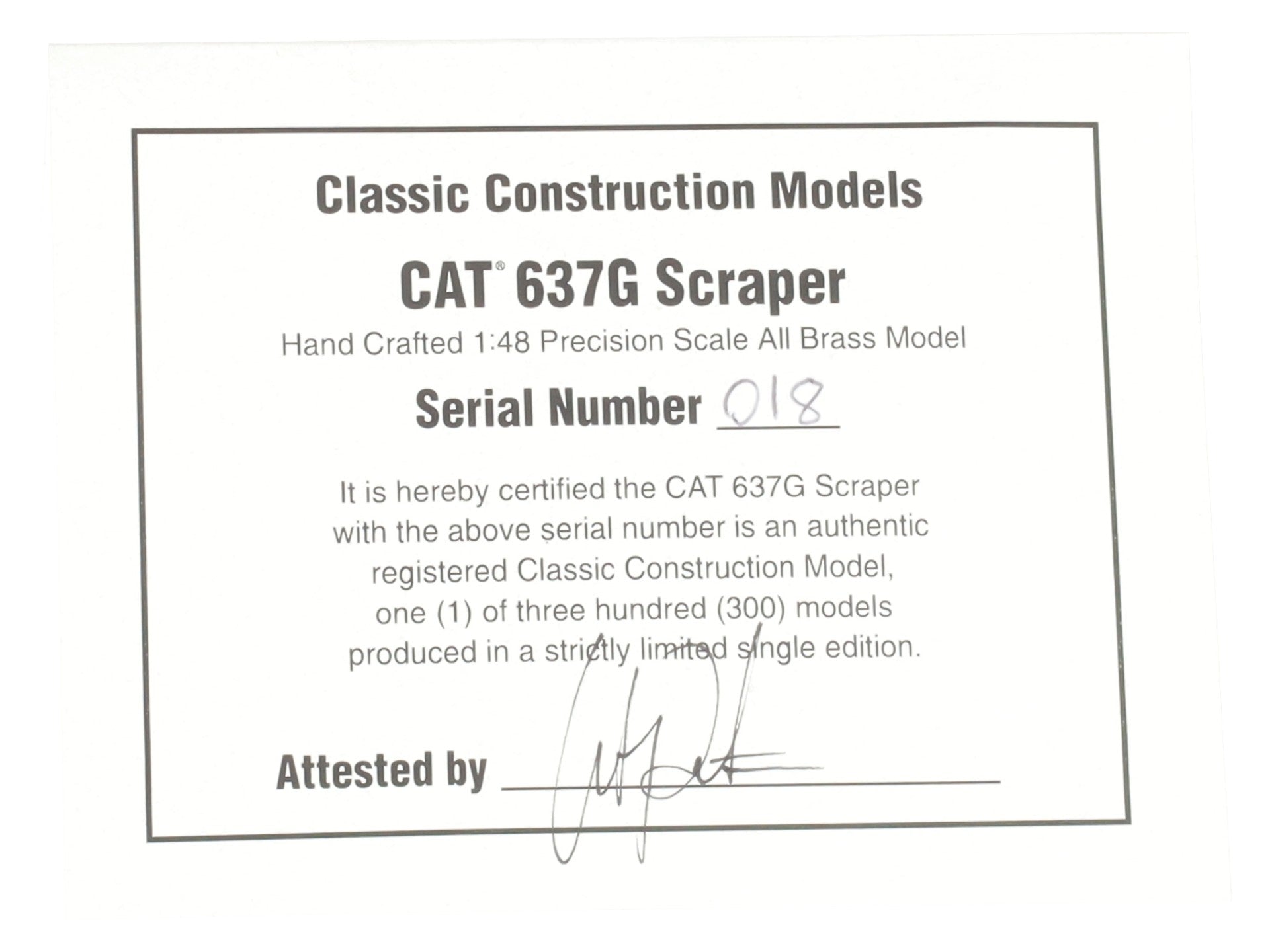 CCM 637G 1:48 Scale Diecast Brass CAT Push-Pull Scraper LN/Box