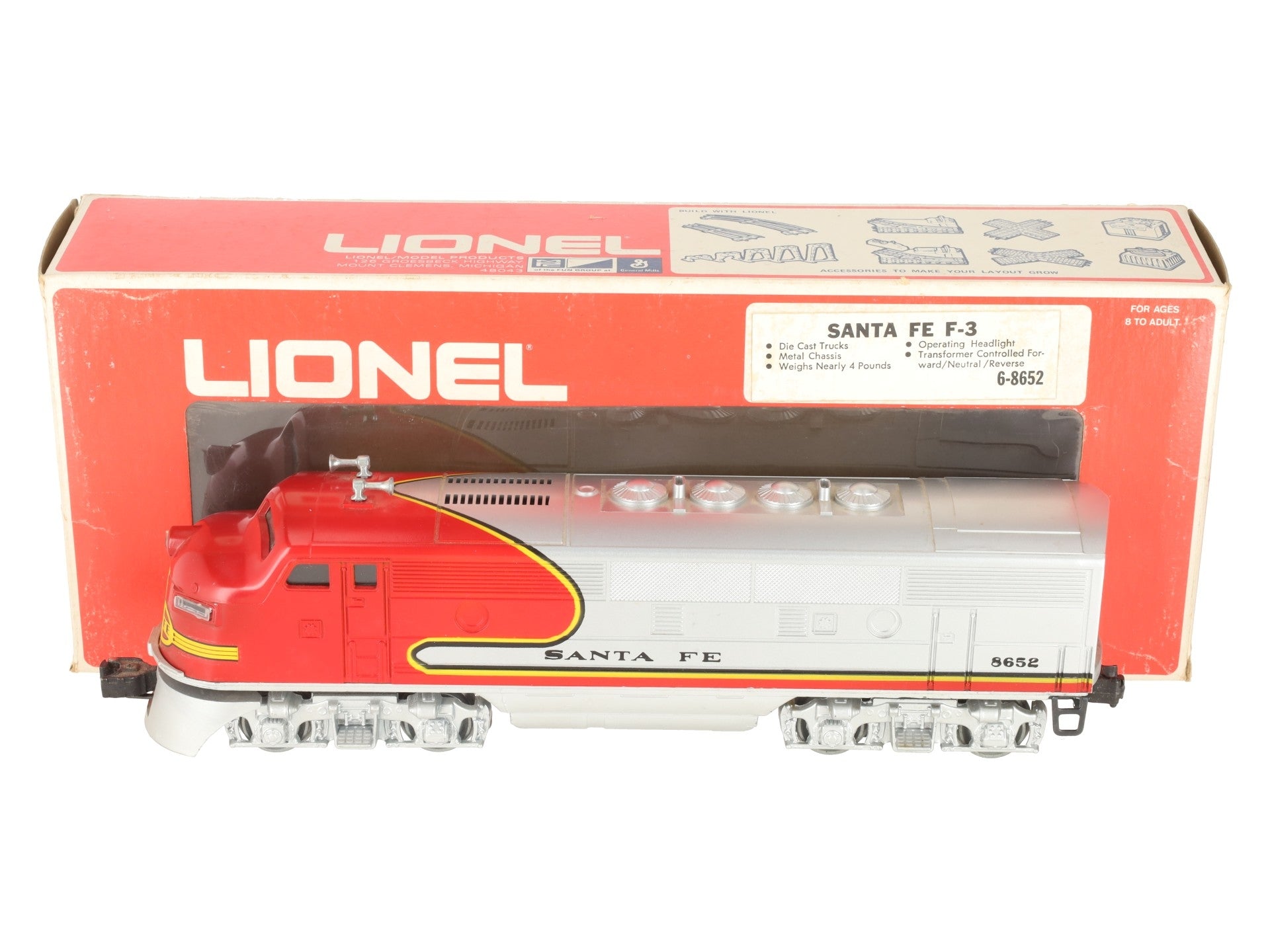 Lionel 6-8652 O Gauge Santa Fe F3 A-Unit Powered Diesel Locomotive #8652 EX/Box