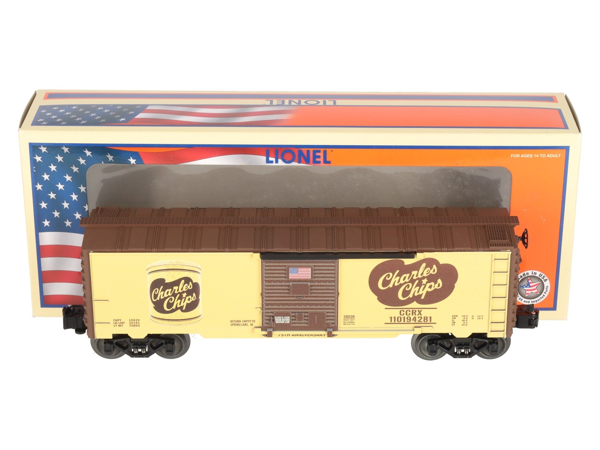 Lionel 6-58038 O Gauge METCA Exclusive Charles Chips 75th Ann. Boxcar #110194281 LN/Box
