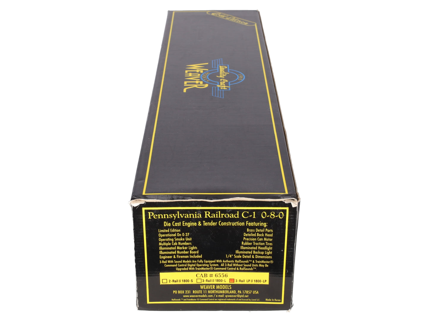 Weaver 1800LP O Pennsylvania 0-8-0 Steam Locomotive and Tender #6556 (3 Rail) EX/Box
