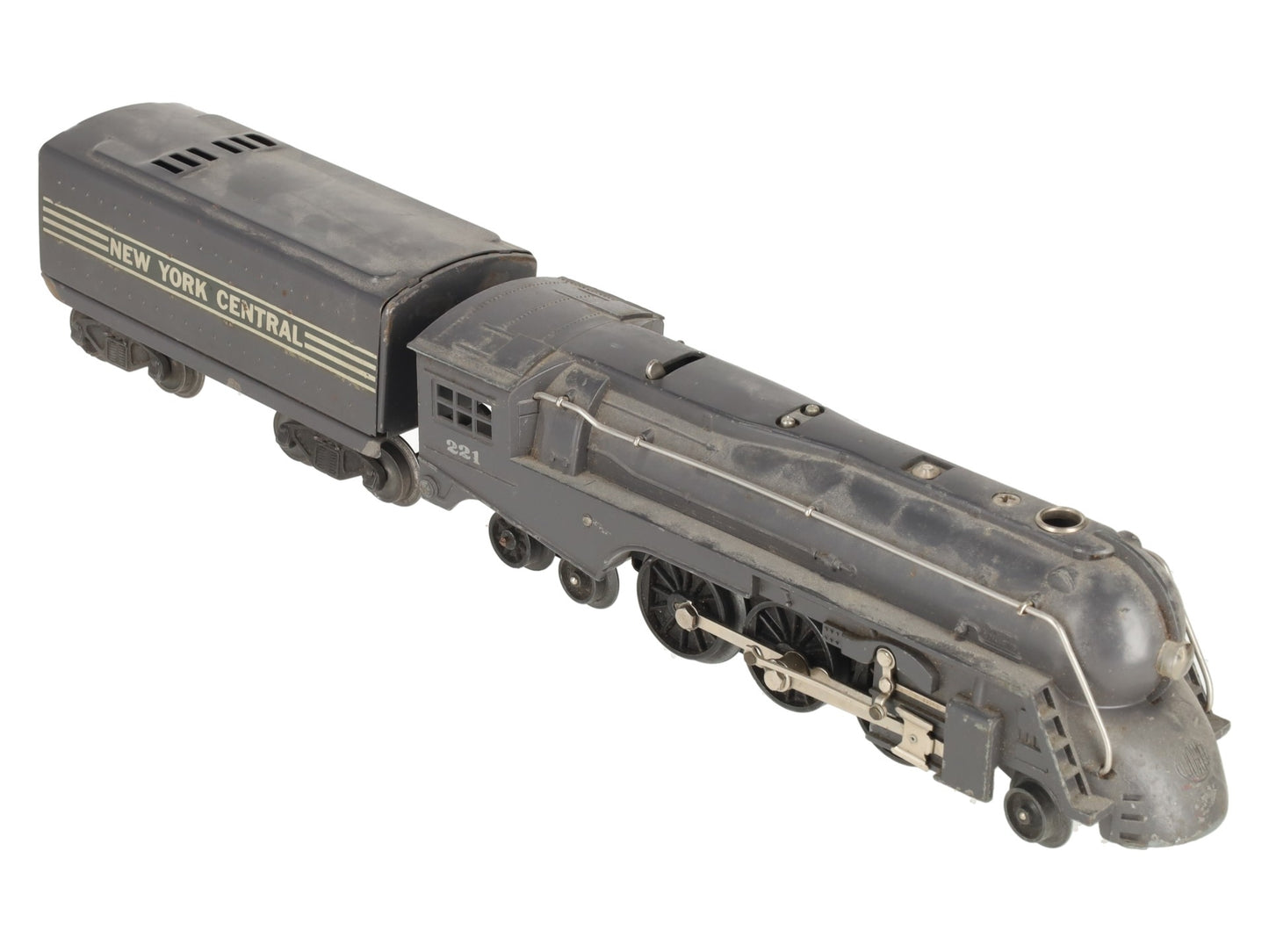 Lionel 221 Vintage O NYC  Dreyfuss Gray 2-6-4 Steam Locomotive & 221W Tender VG
