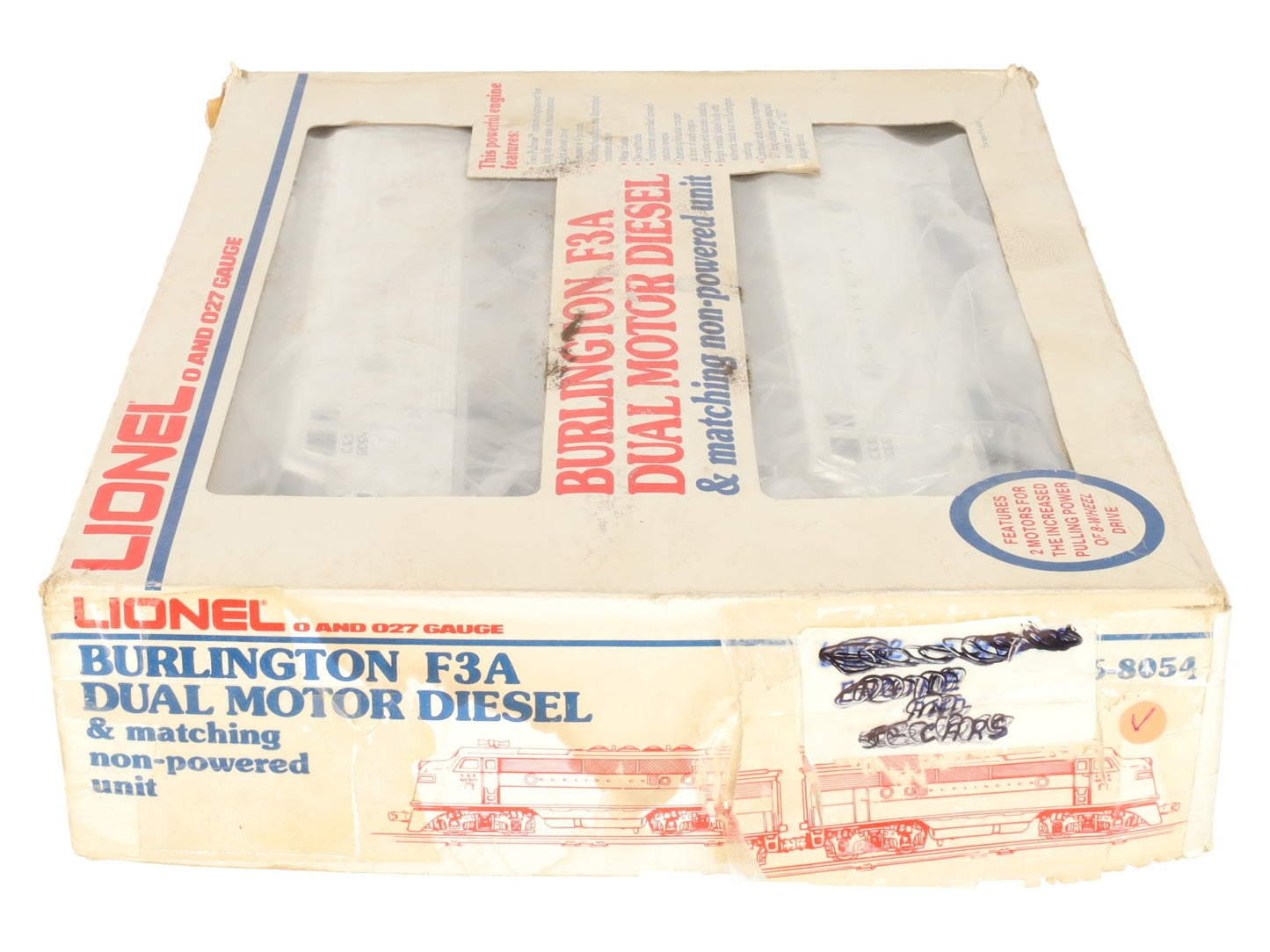 Lionel 6-8054 O Gauge Burlington F-3 AA Chrome Diesel Locomotives #8054/#8055 EX/Box