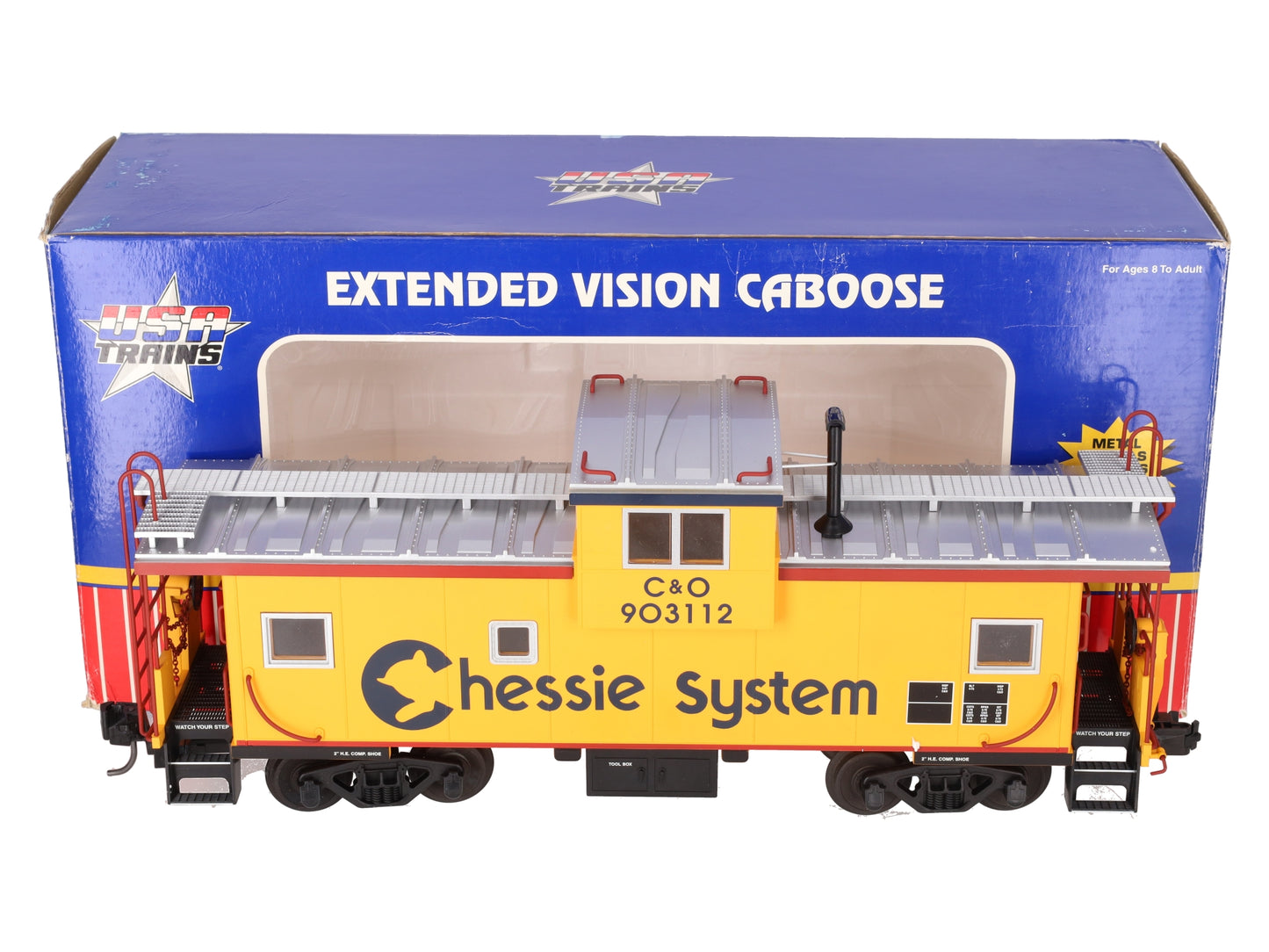 USA Trains R12128 Chessie Illuminated Ext. Vision Caboose #903112 - Metal Wheels EX/Box