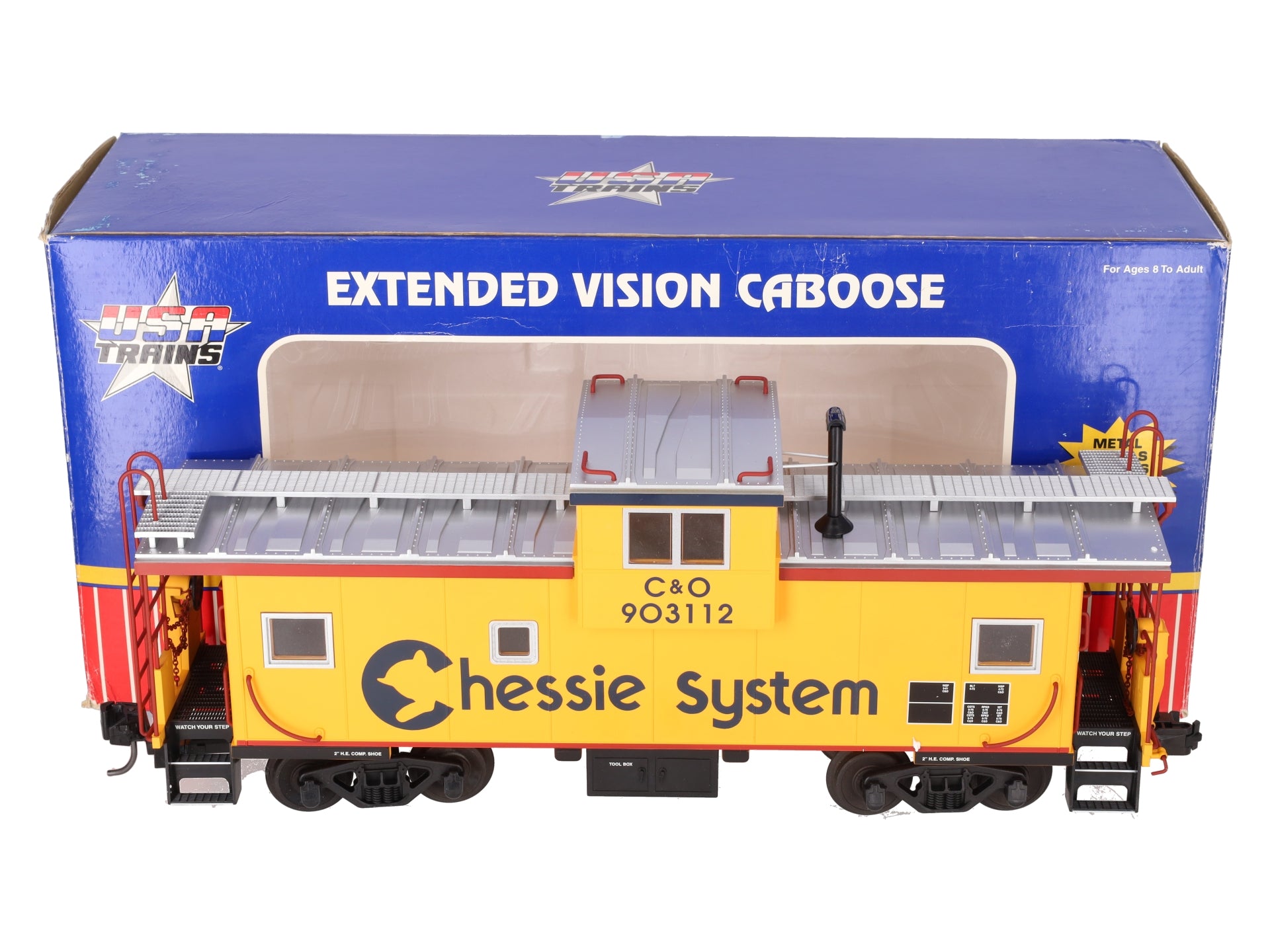 USA Trains R12128 Chessie Illuminated Ext. Vision Caboose #903112 - Metal Wheels EX/Box