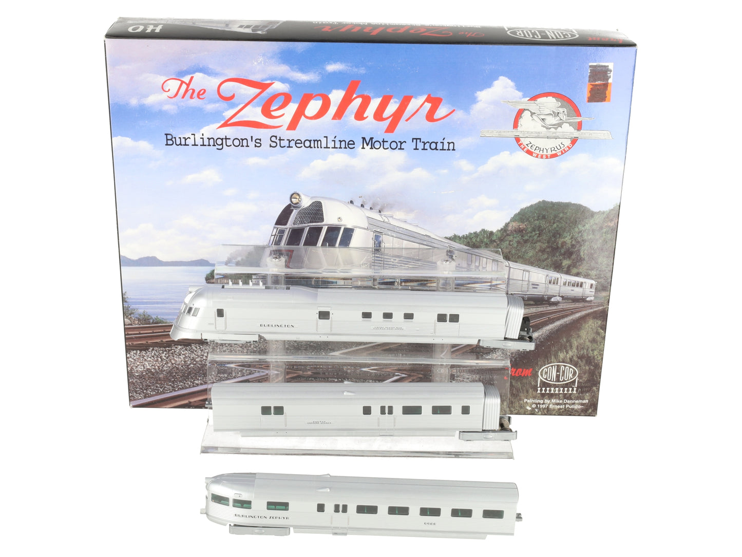 Con-Cor 001-8721 HO Burlington The Zephyr Streamline Motor Train Cars (Set of 3) LN/Box