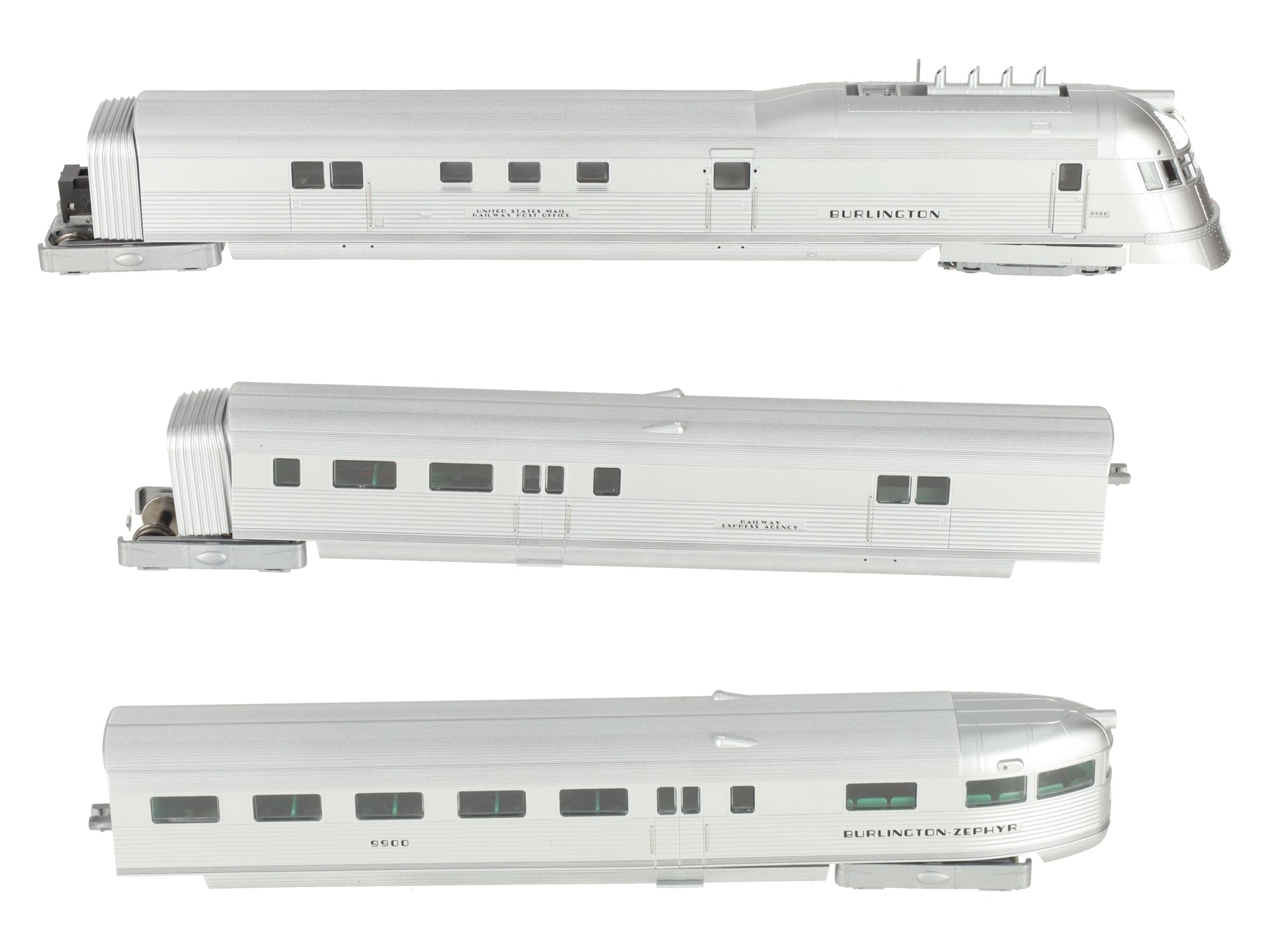 Con-Cor 001-8721 HO Burlington The Zephyr Streamline Motor Train Cars (Set of 3) LN/Box