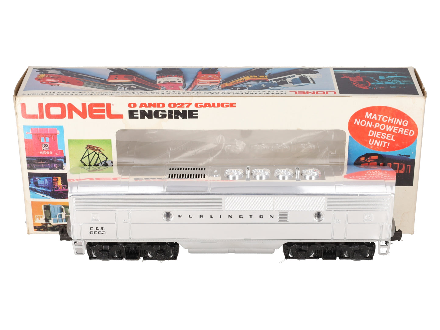 Lionel 6-8062 O Burlington F-3 B-Unit Chrome Non-Powered Diesel Locomotive #8062 EX/Box