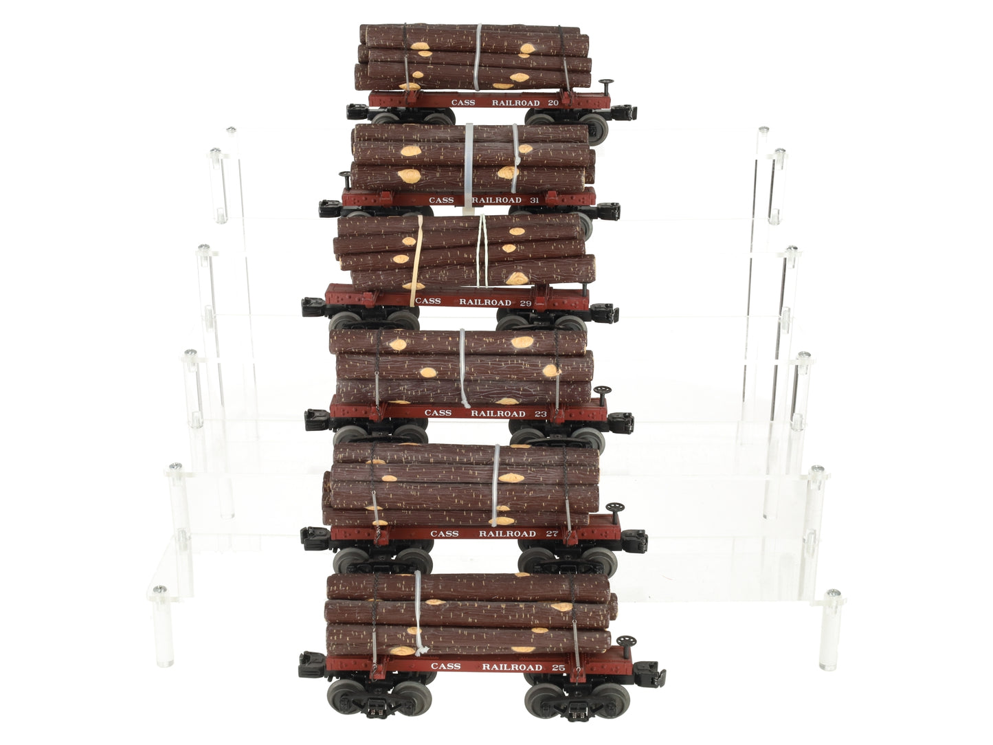 MTH 20-90243 O Cass Skelelton Flat Car Set with Log Load (Set of 6) EX