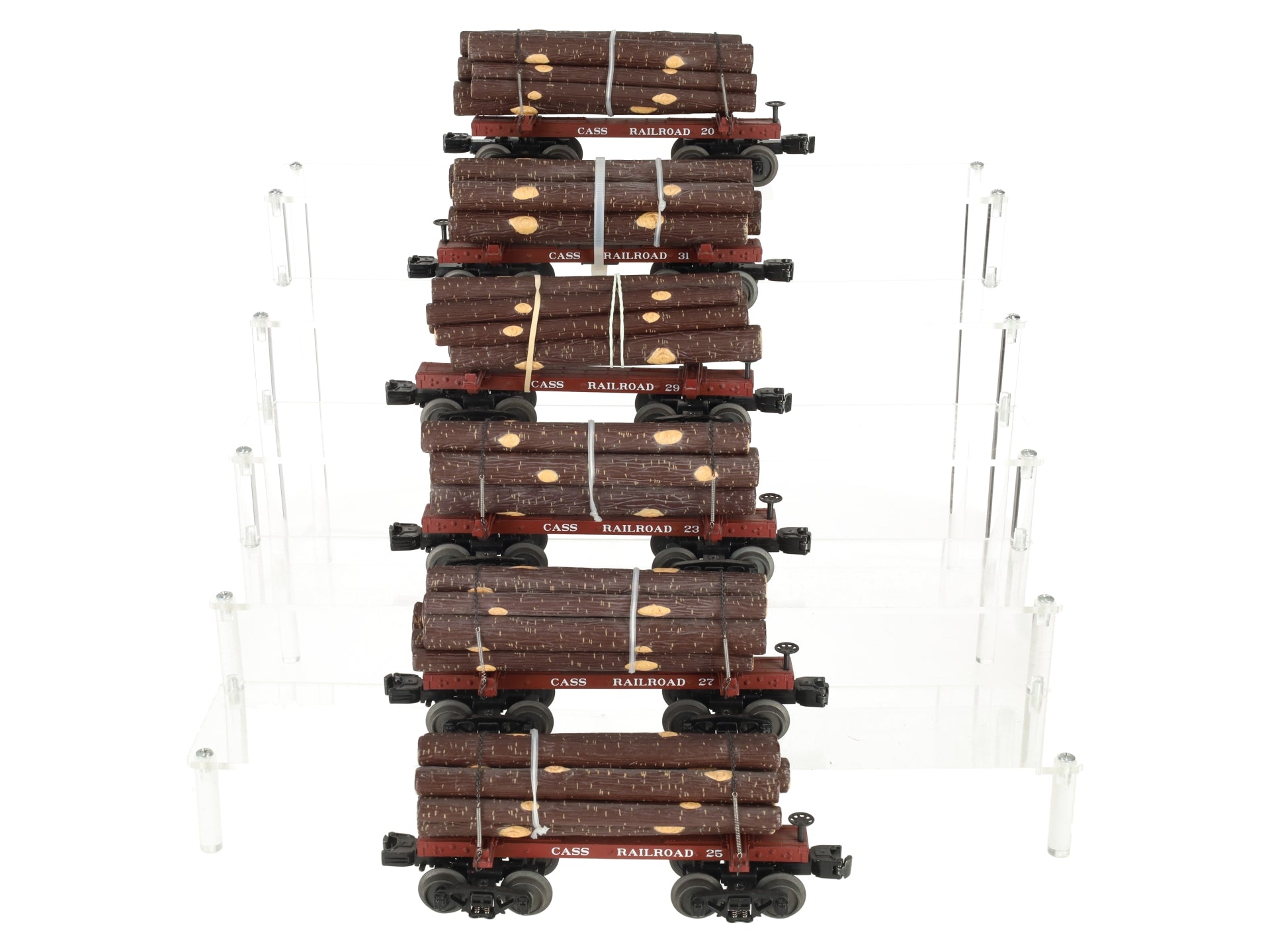 MTH 20-90243 O Cass Skelelton Flat Car Set with Log Load (Set of 6) EX