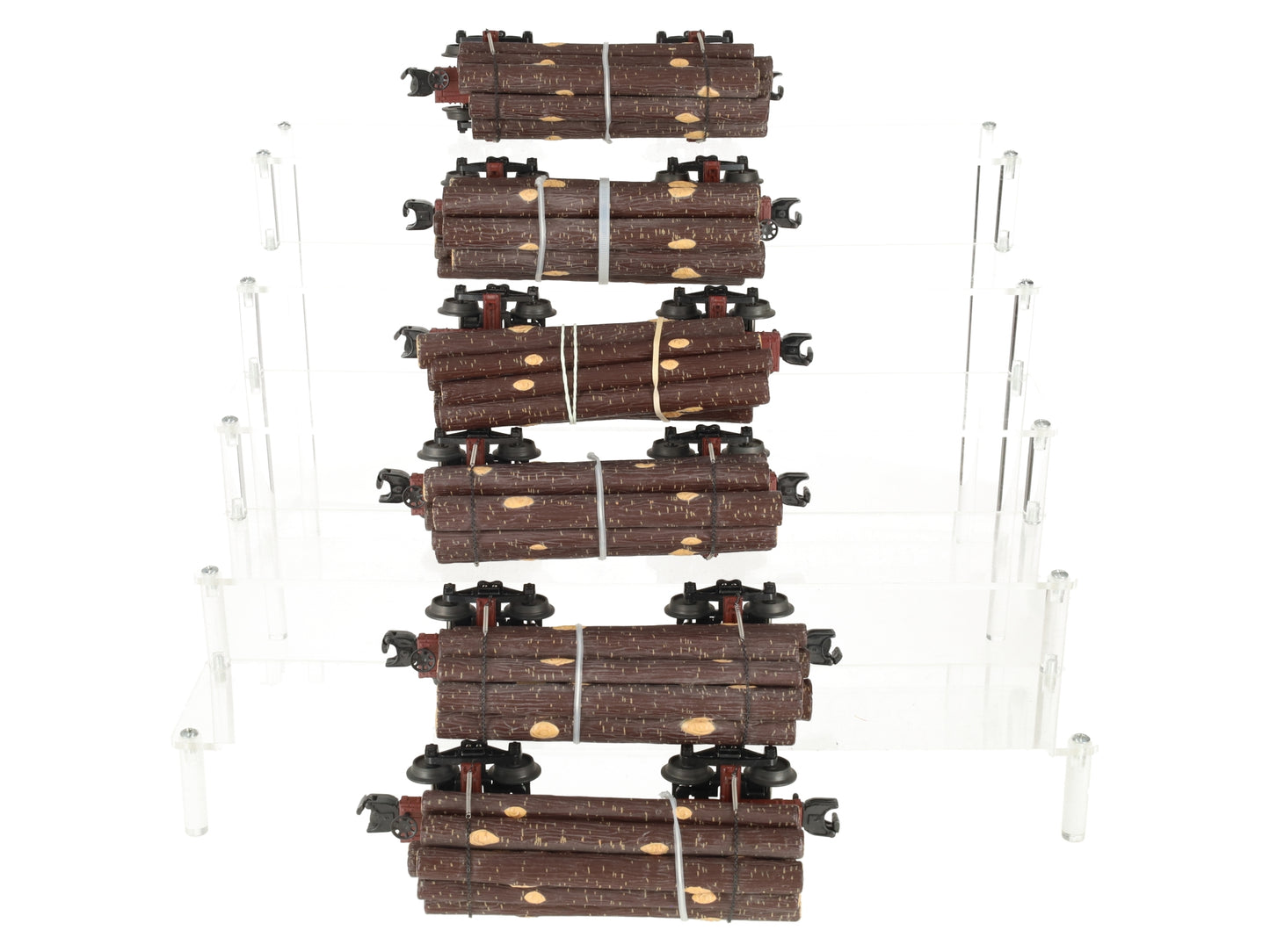 MTH 20-90243 O Cass Skelelton Flat Car Set with Log Load (Set of 6) EX