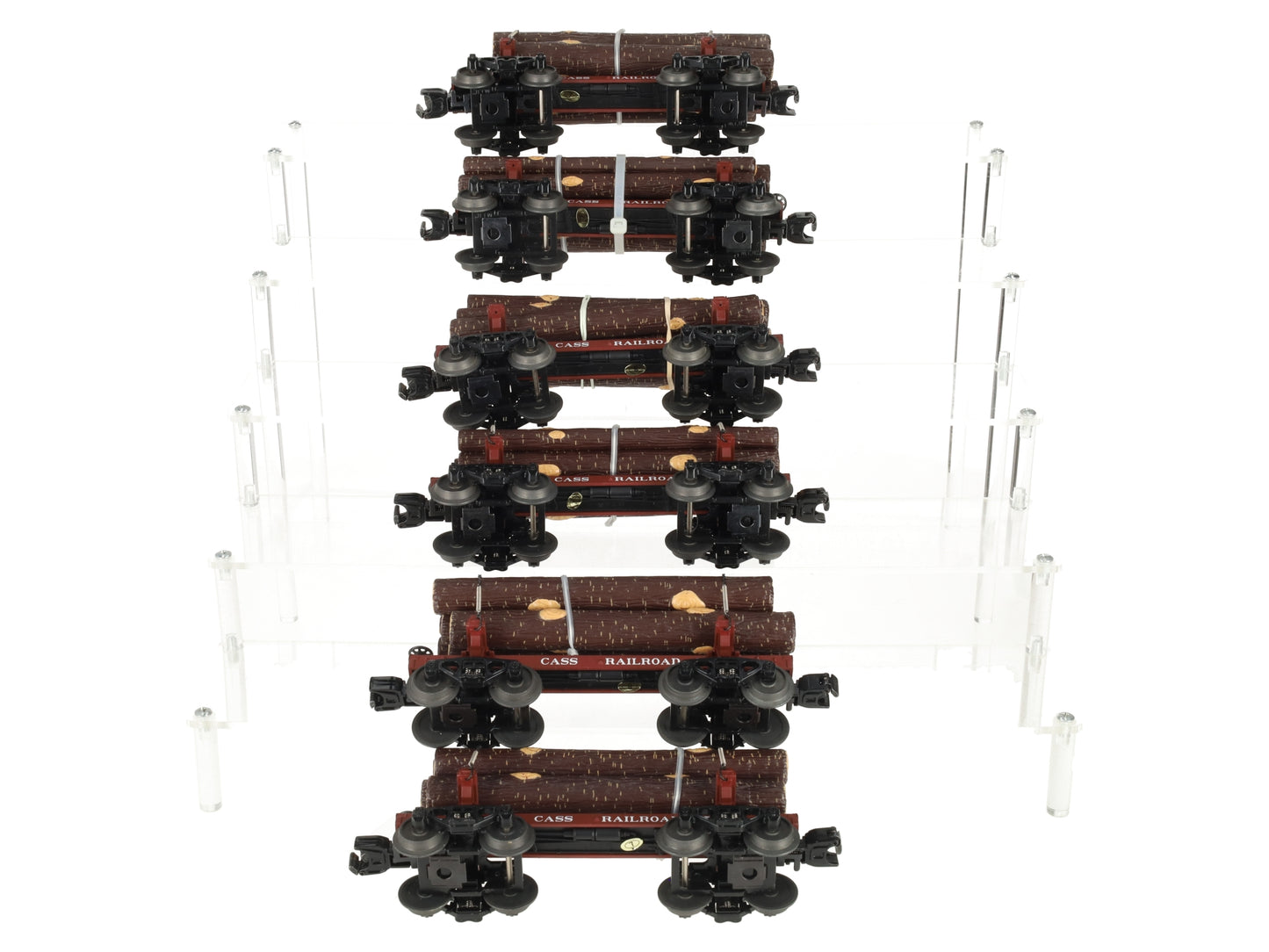 MTH 20-90243 O Cass Skelelton Flat Car Set with Log Load (Set of 6) EX