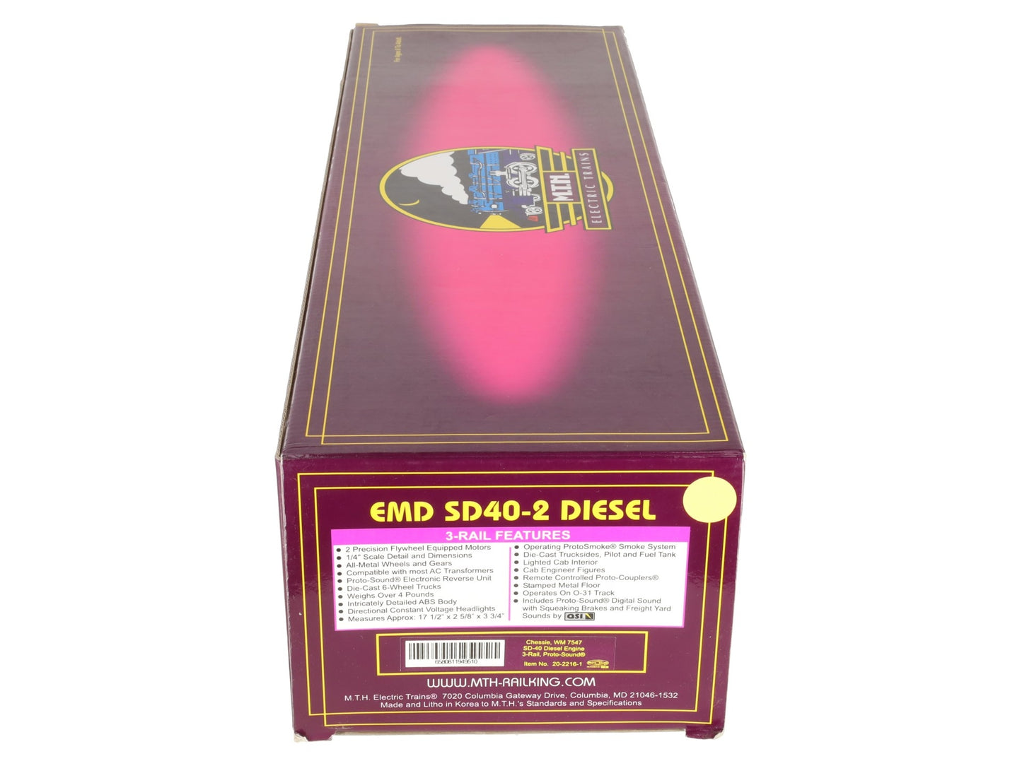 MTH 20-2216-1 Chessie SD-40-2 Diesel Engine w/PS1 #7547 EX/Box