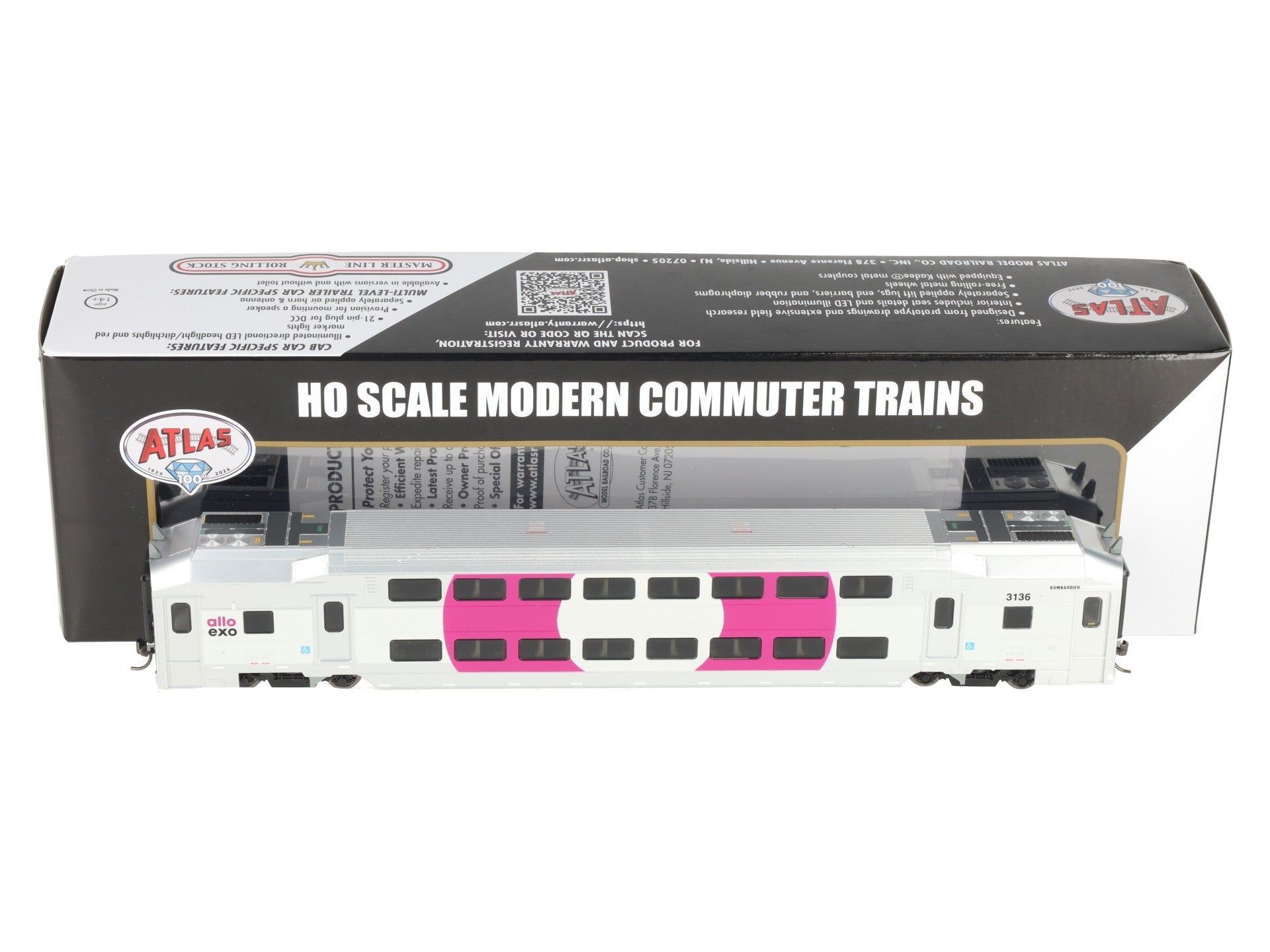 Atlas 20007392 HO Scale EXO [Purple] Modern Commuter Multi-Level Trailer #3136 LN/Box