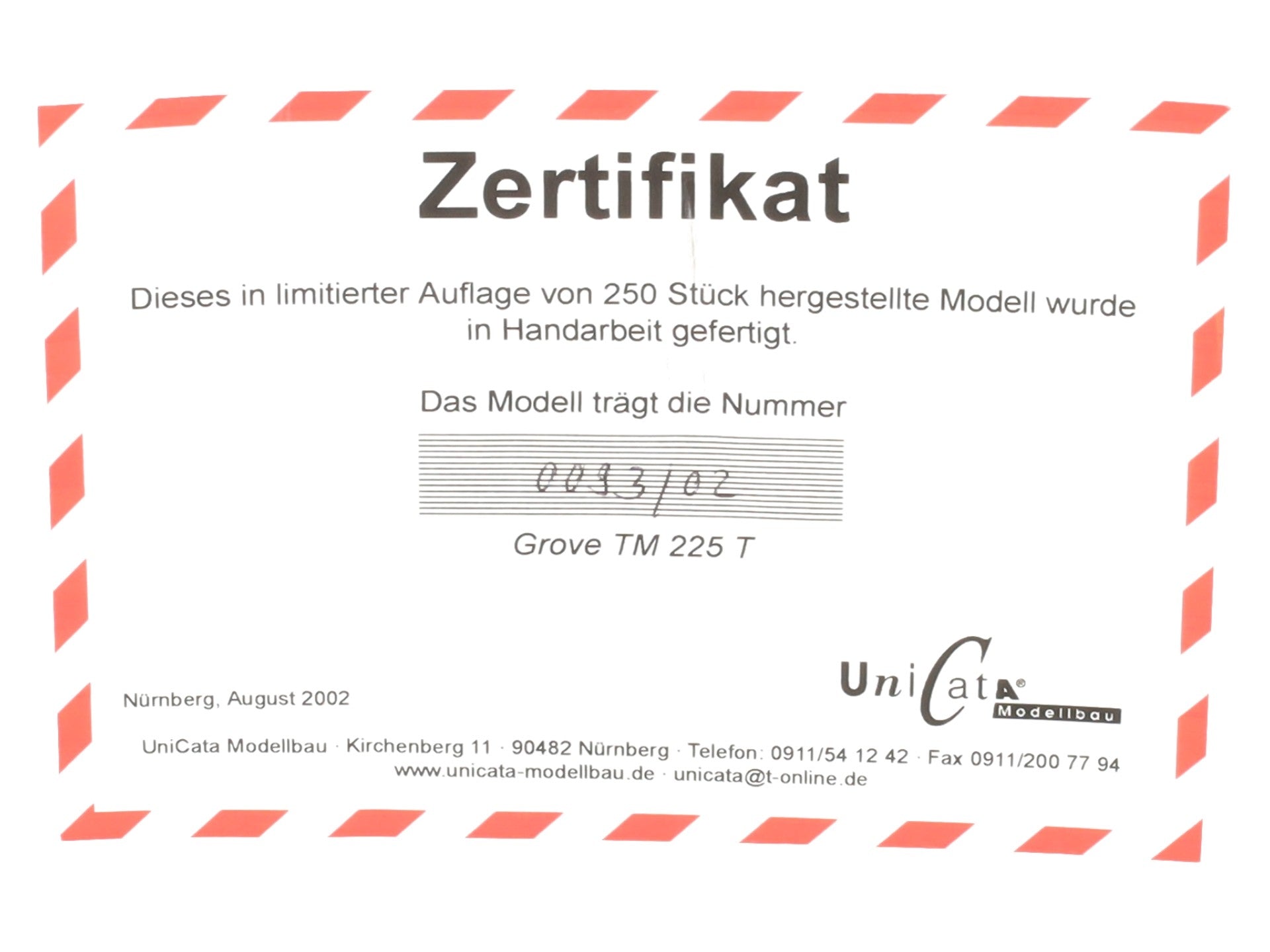 Unicata 8703G 1:87 Scale Brass Grove TM225 Truck Crane LN/Box