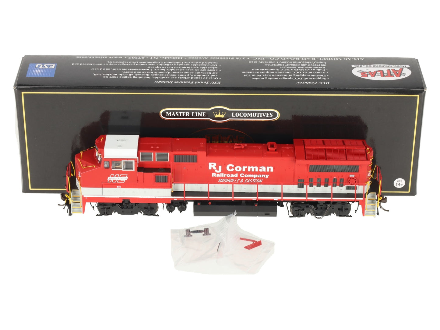 Atlas 10004339 HO RJ Corman Gold Dash 8-40BW Diesel Locomotive with Sound #573 LN/Box