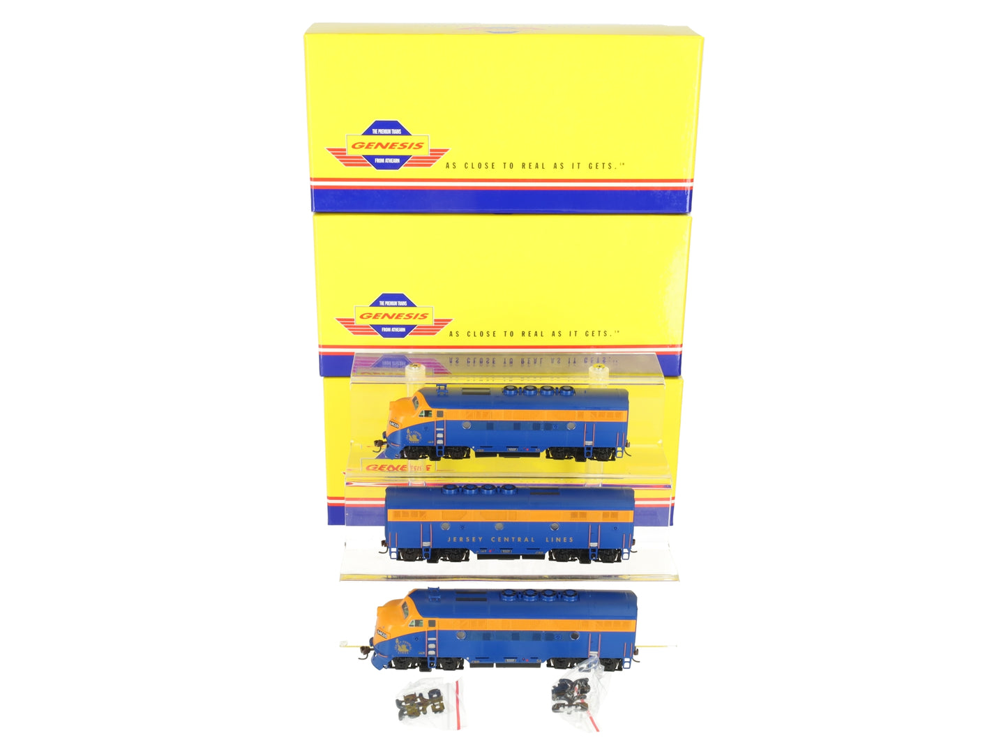 Athearn G2637 HO Scale Genesis Jersey Central Lines F3 ABA Diesel Locomotive Set