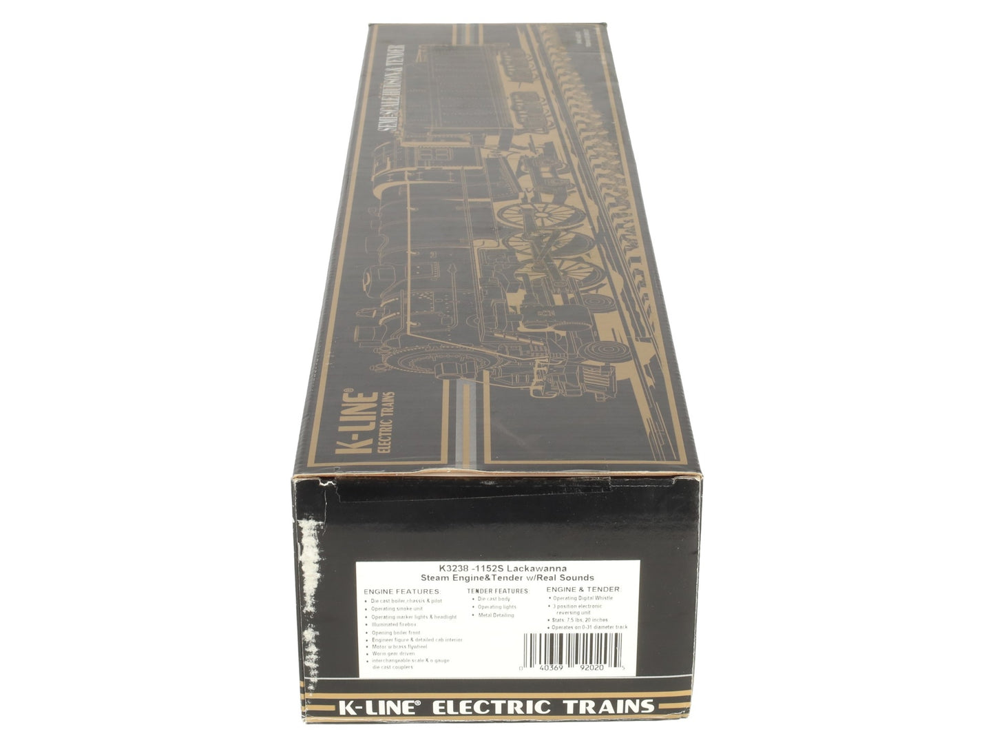 K-Line K3238-1152S Lackawanna Steam Locomotive & Tender #1152 w/ Real Sounds VG/Box