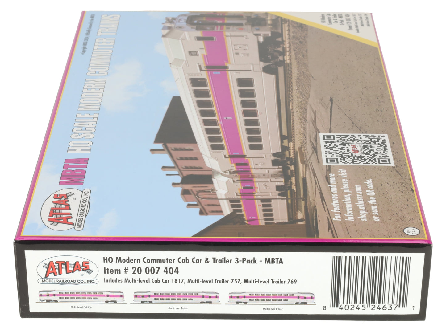 Atlas 20007404 HO Scale MBTA Multi Level Commuter Carb and Trailer- 3pk LN/Box