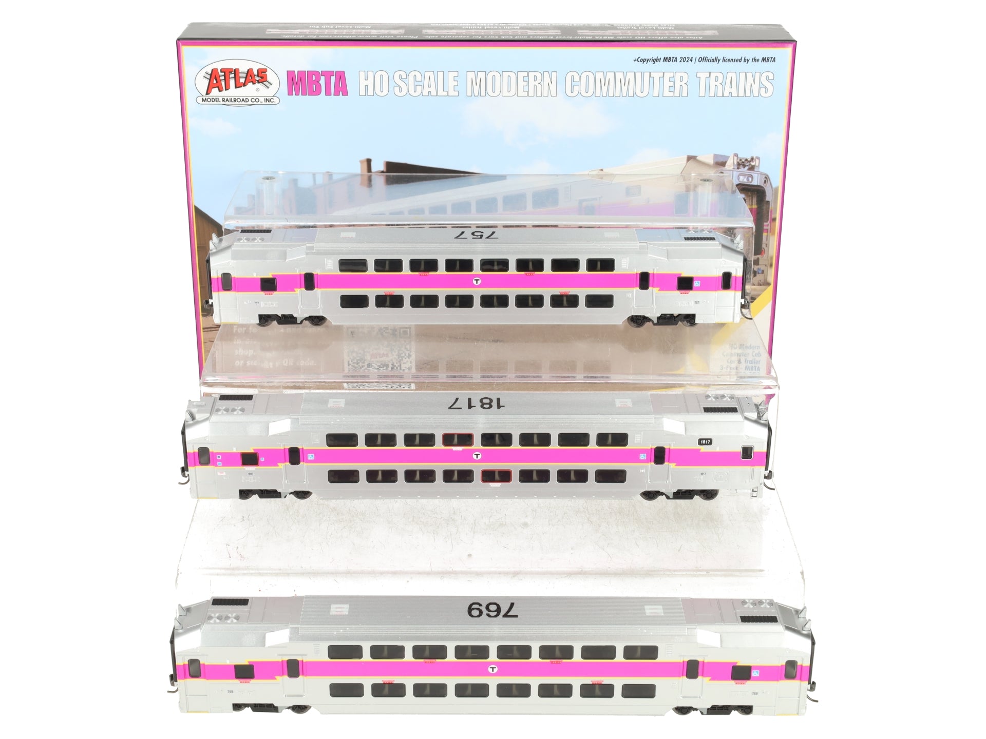 Atlas 20007404 HO Scale MBTA Multi Level Commuter Carb and Trailer- 3pk LN/Box
