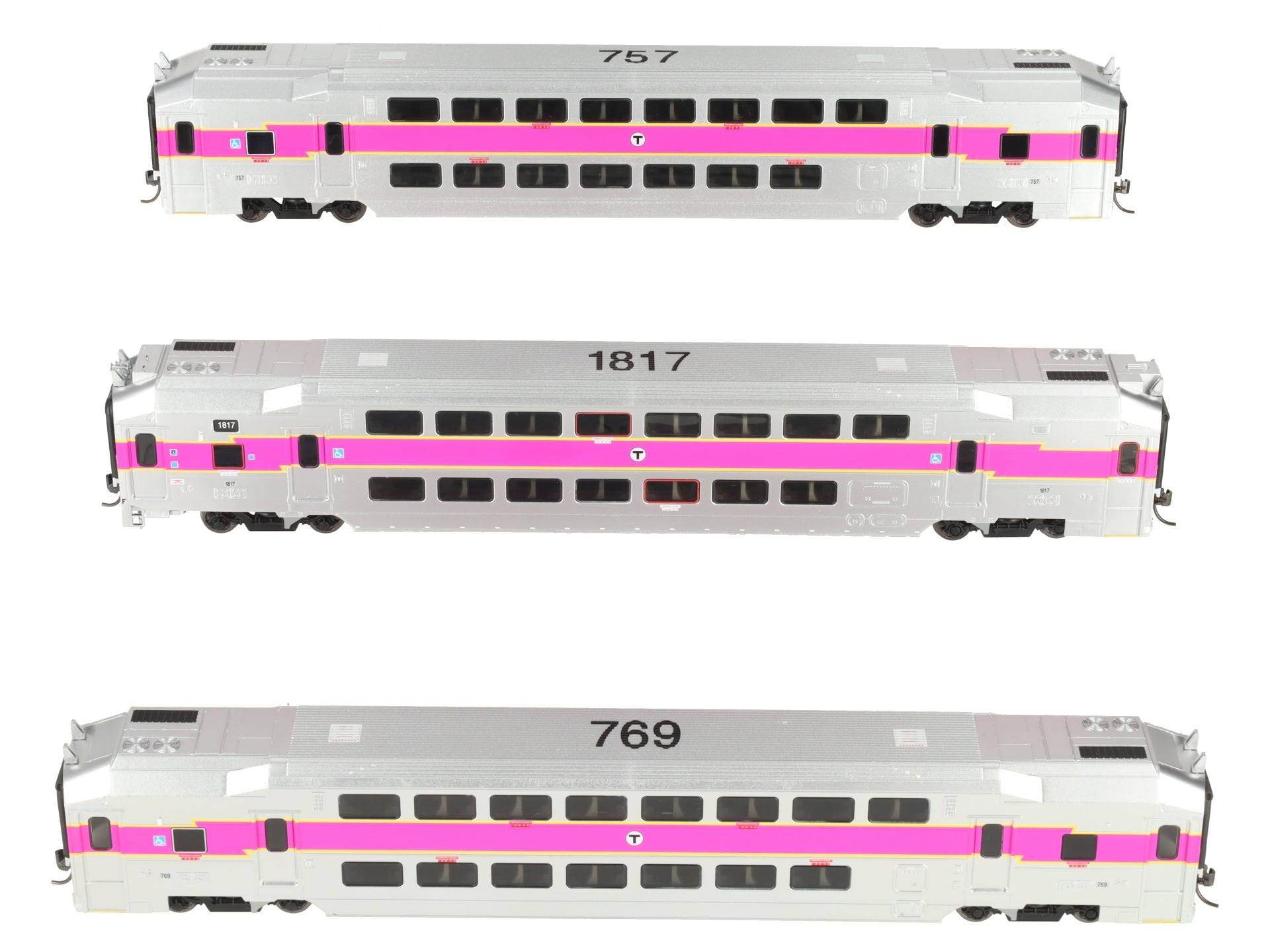 Atlas 20007404 HO Scale MBTA Multi Level Commuter Carb and Trailer- 3pk LN/Box