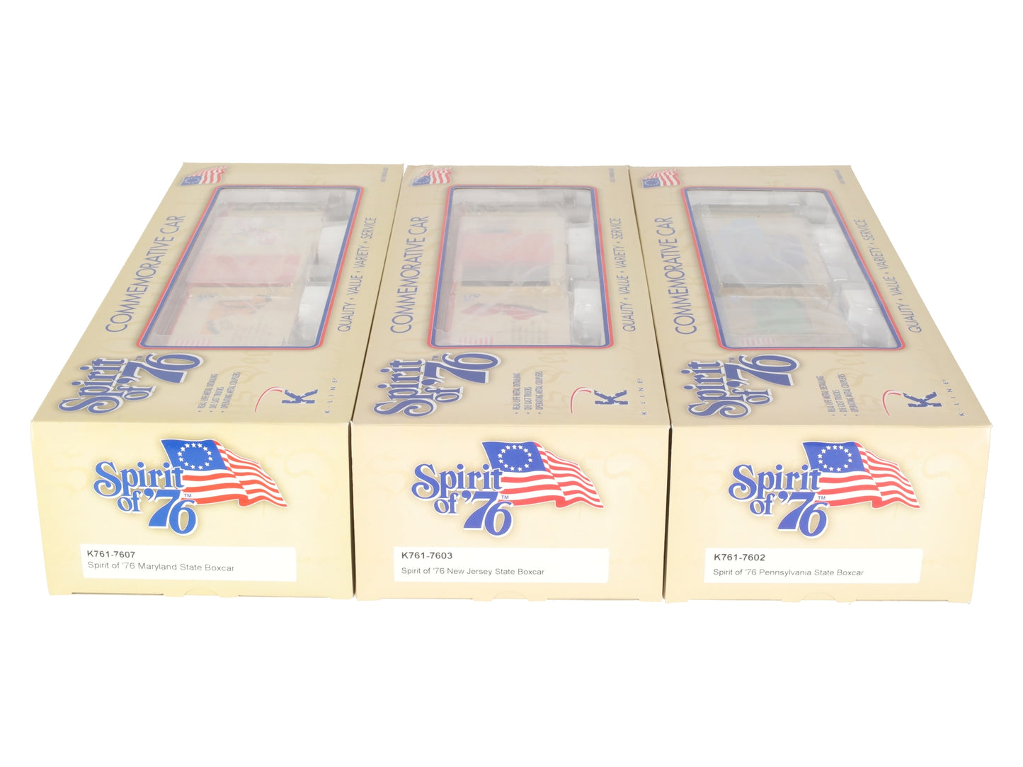 K-Line O Spirit of 76 State Boxcars (PA, MD & NJ) LN/Box