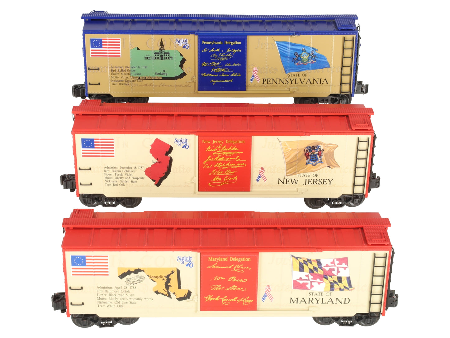 K-Line O Spirit of 76 State Boxcars (PA, MD & NJ) LN/Box