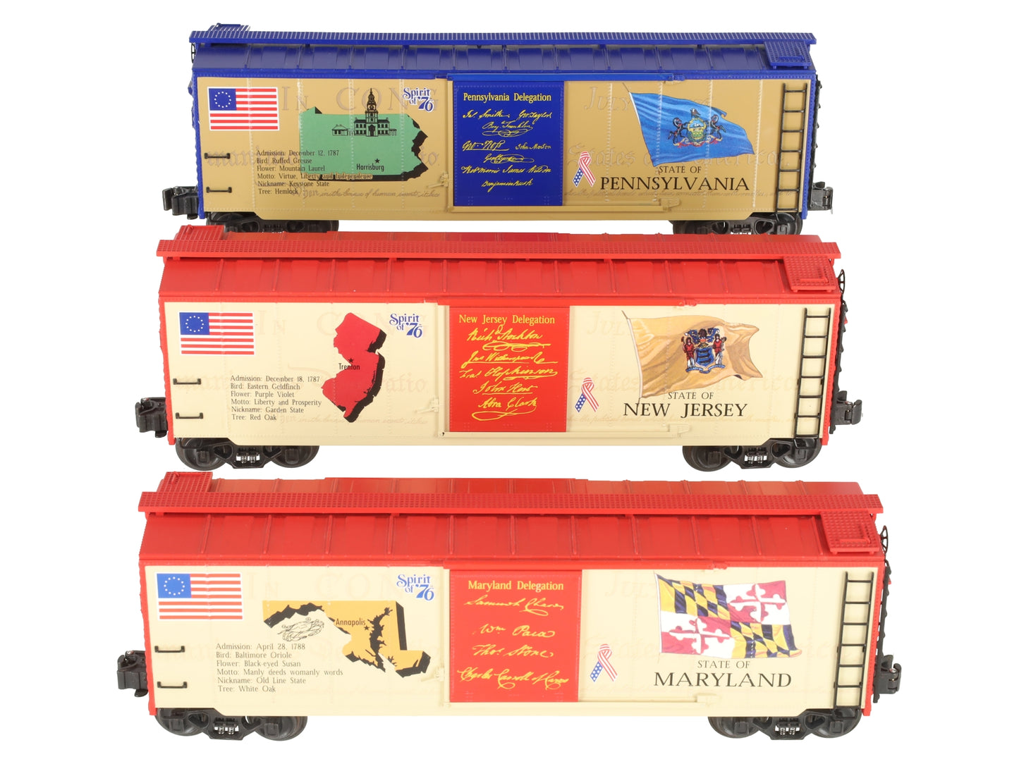 K-Line O Spirit of 76 State Boxcars (PA, MD & NJ) LN/Box
