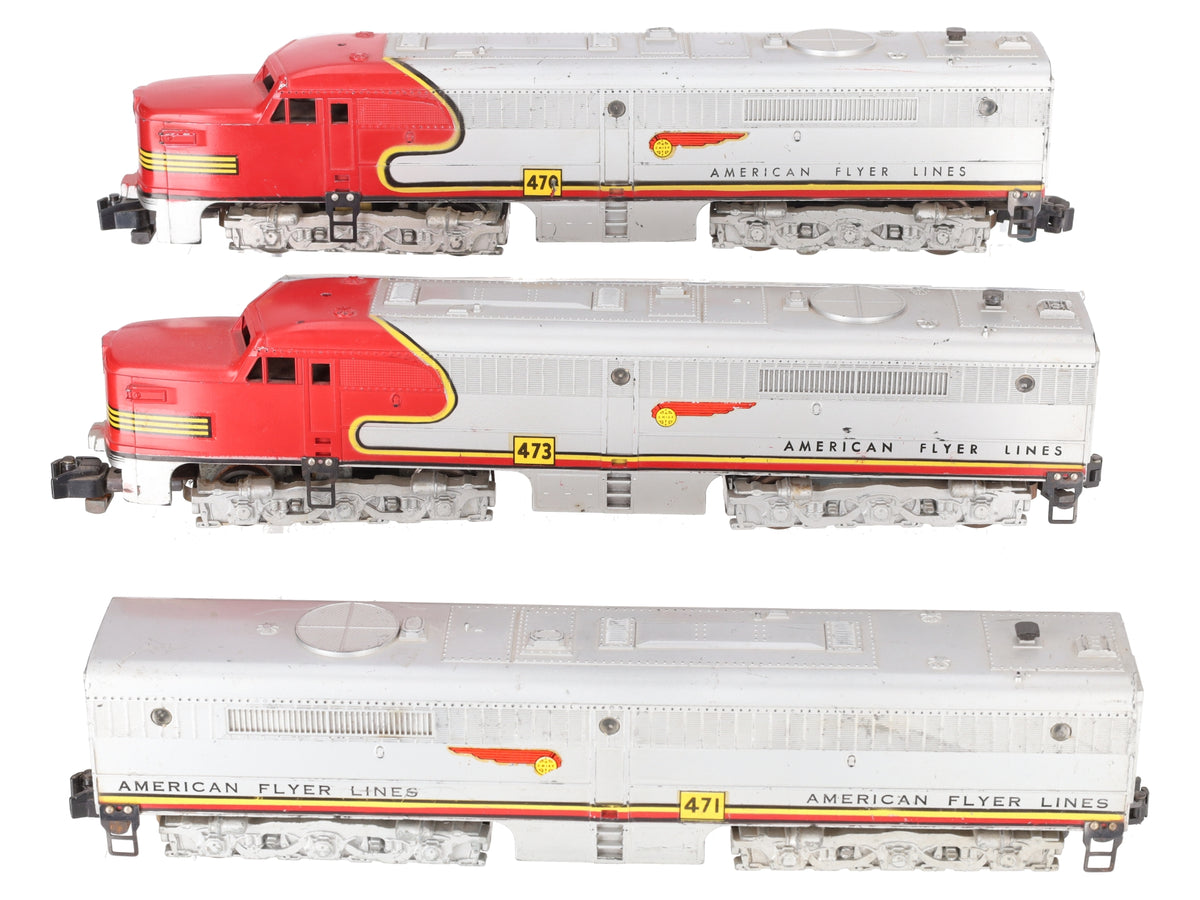 American Flyer 470/471/473 VIntage S Santa Fe ABA Diesel Locomotive Set VG