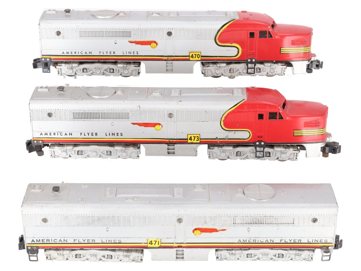 American Flyer 470/471/473 VIntage S Santa Fe ABA Diesel Locomotive Set VG