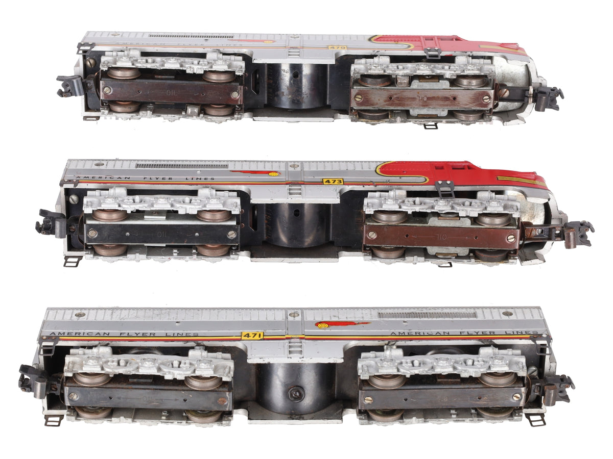 American Flyer 470/471/473 VIntage S Santa Fe ABA Diesel Locomotive Set VG