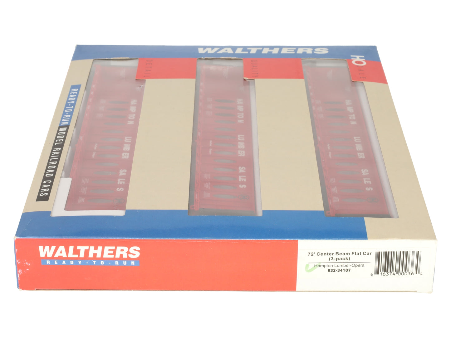 Walthers 932-34107 HO Hampton Lumber-Opera 72' Center Beam Flatcars (Pack of 3) LN/Box