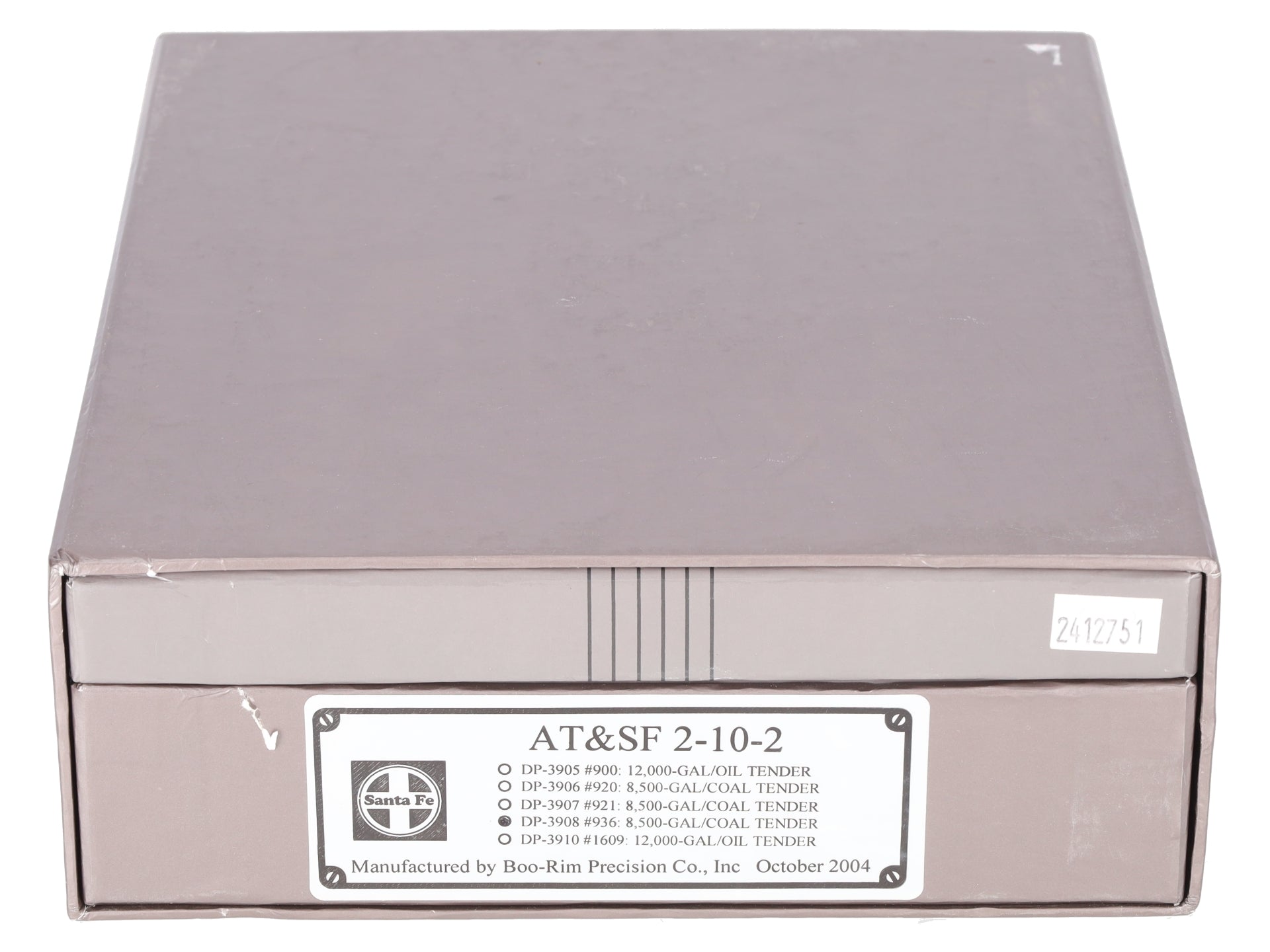 Boo-Rim Precision DP-3908 HO Brass AT&SF 2-10-2 Steam Locomotive & Coal Tender  LN/Box
