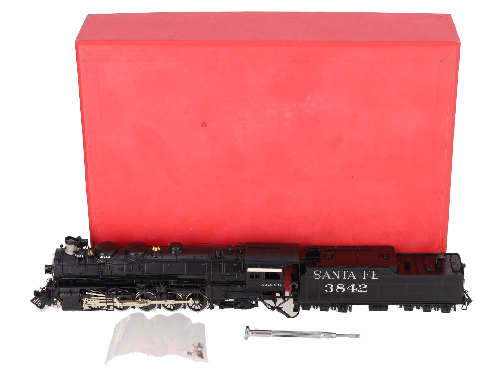 Key Imports HO BRASS ATSF 2-10-2 Steam Locomotive & Tender #3842 - Painted EX/Box