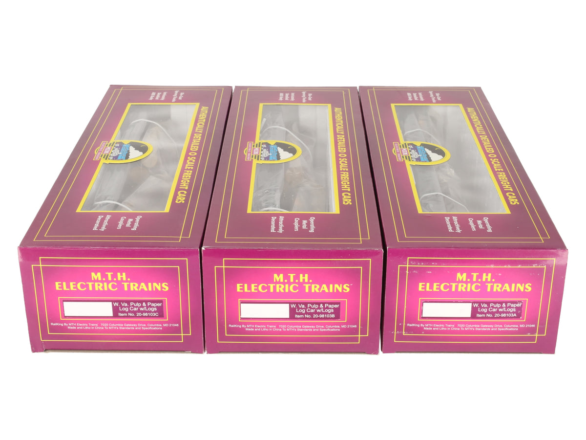 MTH 20-98103 O Gauge West Virginia Pulp & Paper Stake Flatcars (Set of 3) LN/Box