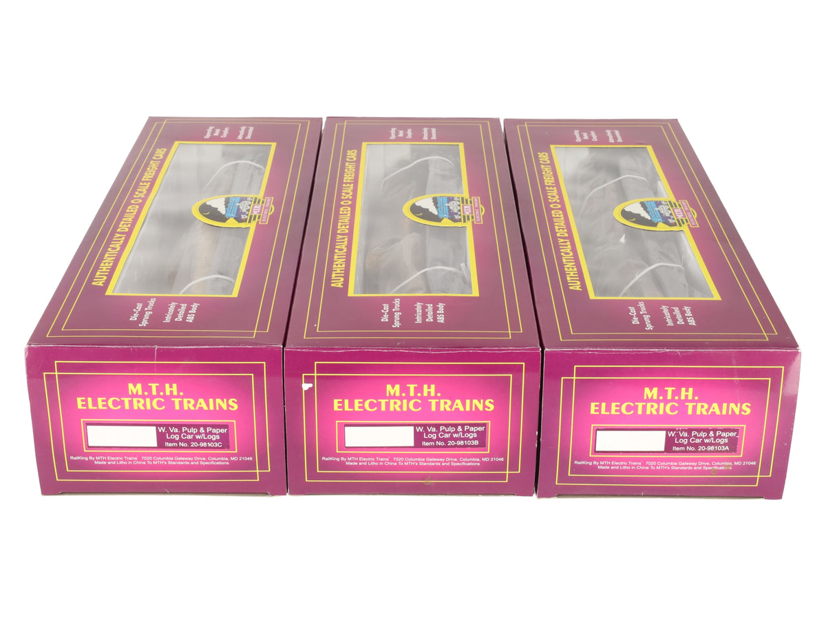 MTH 20-98103 O Gauge West Virginia Pulp & Paper Stake Flatcars (Set of 3) LN/Box