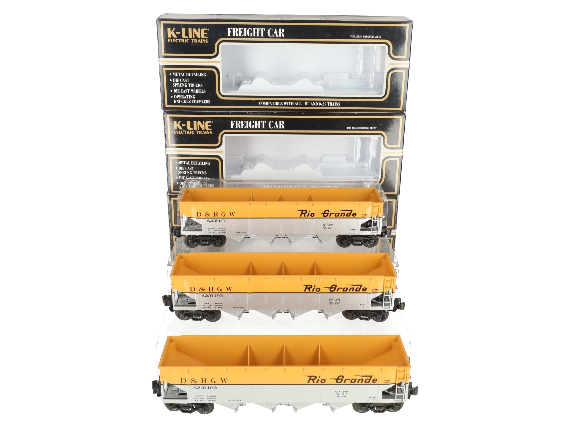 K-Line K623-1491A Rio Grande 4-Bay Diecast Hopper (Pack of 3) LN/Box