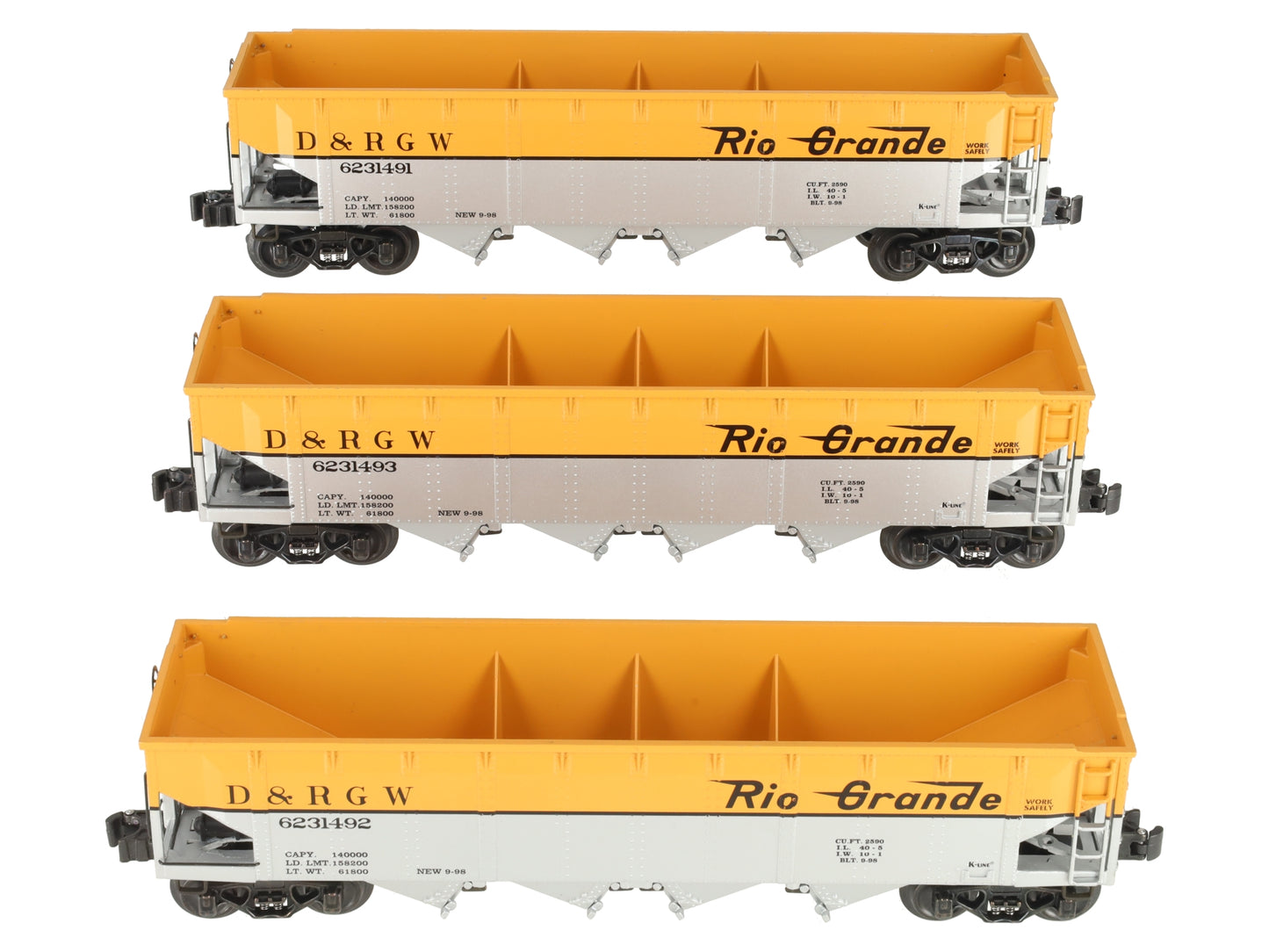 K-Line K623-1491A Rio Grande 4-Bay Diecast Hopper (Pack of 3) LN/Box