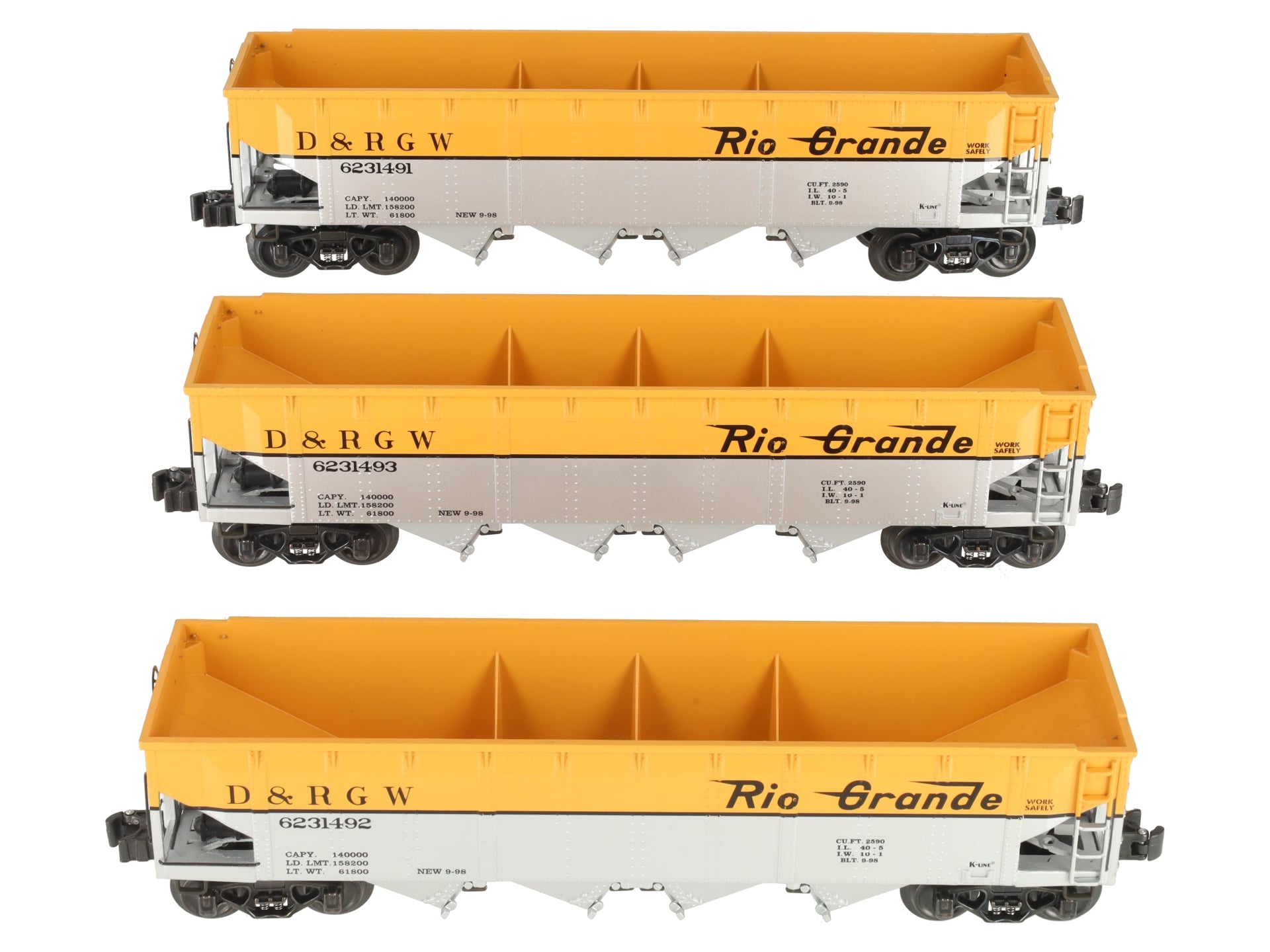 K-Line K623-1491A Rio Grande 4-Bay Diecast Hopper (Pack of 3) LN/Box