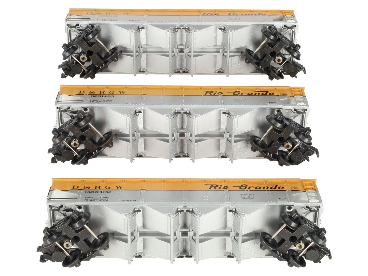 K-Line K623-1491A Rio Grande 4-Bay Diecast Hopper (Pack of 3) LN/Box