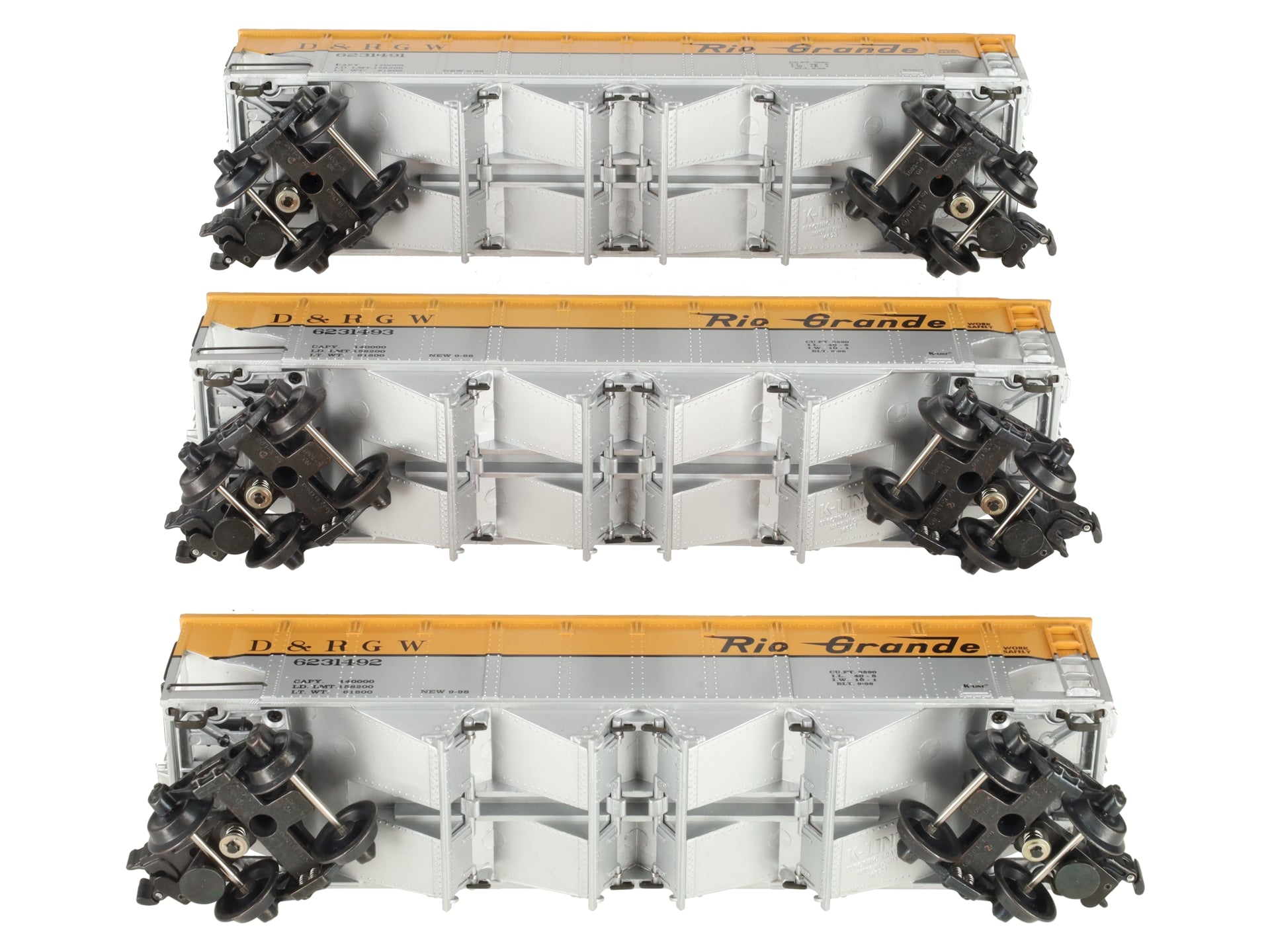 K-Line K623-1491A Rio Grande 4-Bay Diecast Hopper (Pack of 3) LN/Box