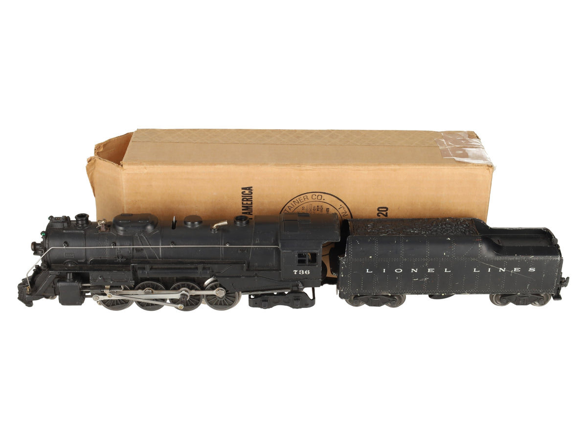 Lionel 736 Vintage O 2-8-4 Lionel Lines Diecast Steam Locomotive w/ 2046W Tender VG/Box