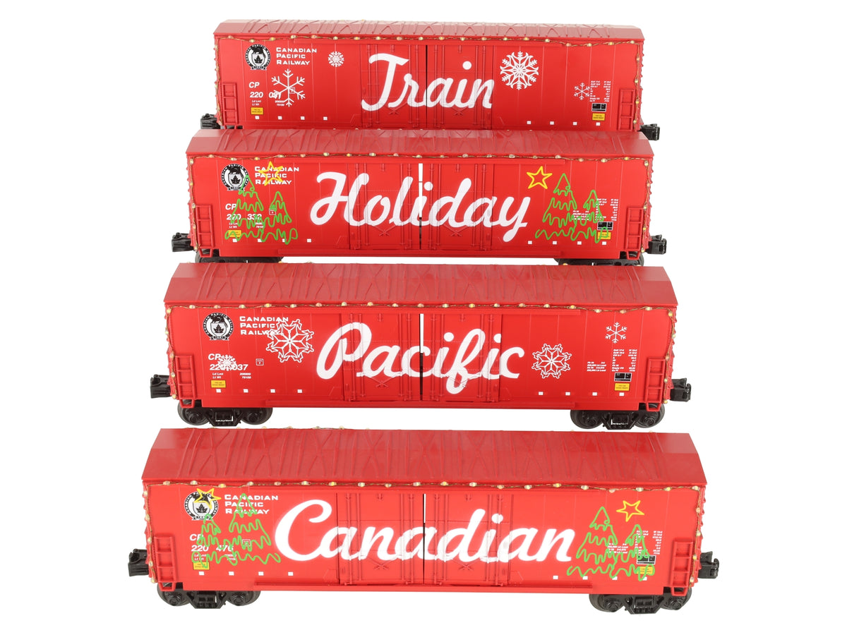 MTH 30-70111 O Canadian Pacific 50' Double-Door Holiday Light Boxcars (Set of 4) LN/Box